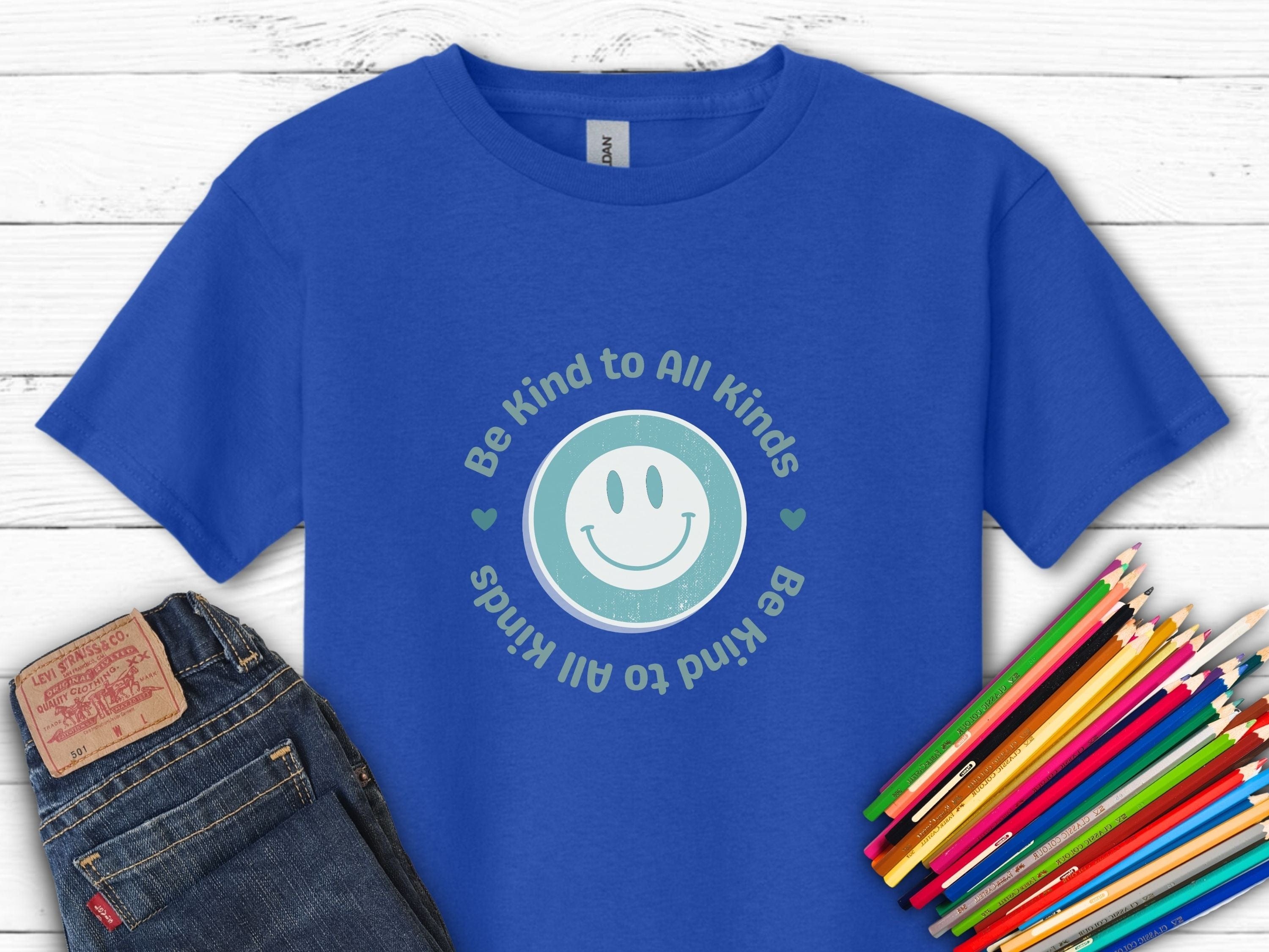 Be Kind to All Kinds Kids T-Shirt-Royal-Neurodiversity, ADHD & Autism Awareness & Acceptance Kids clothes by Daily Bloom