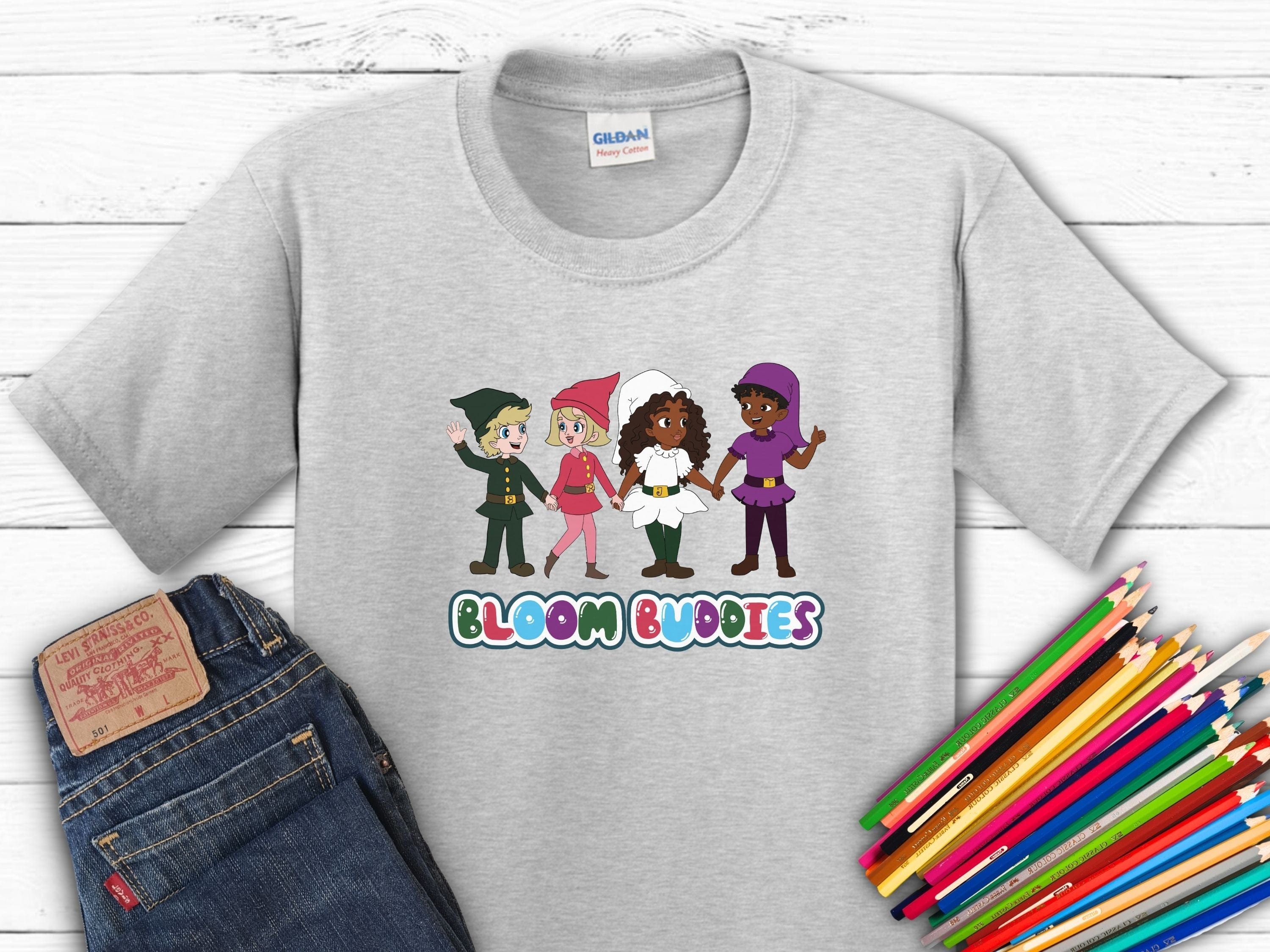 Bloom Buddies Holding Hands Kids T-Shirt-Ash-Neurodiversity, ADHD & Autism Awareness & Acceptance Kids clothes by Daily Bloom