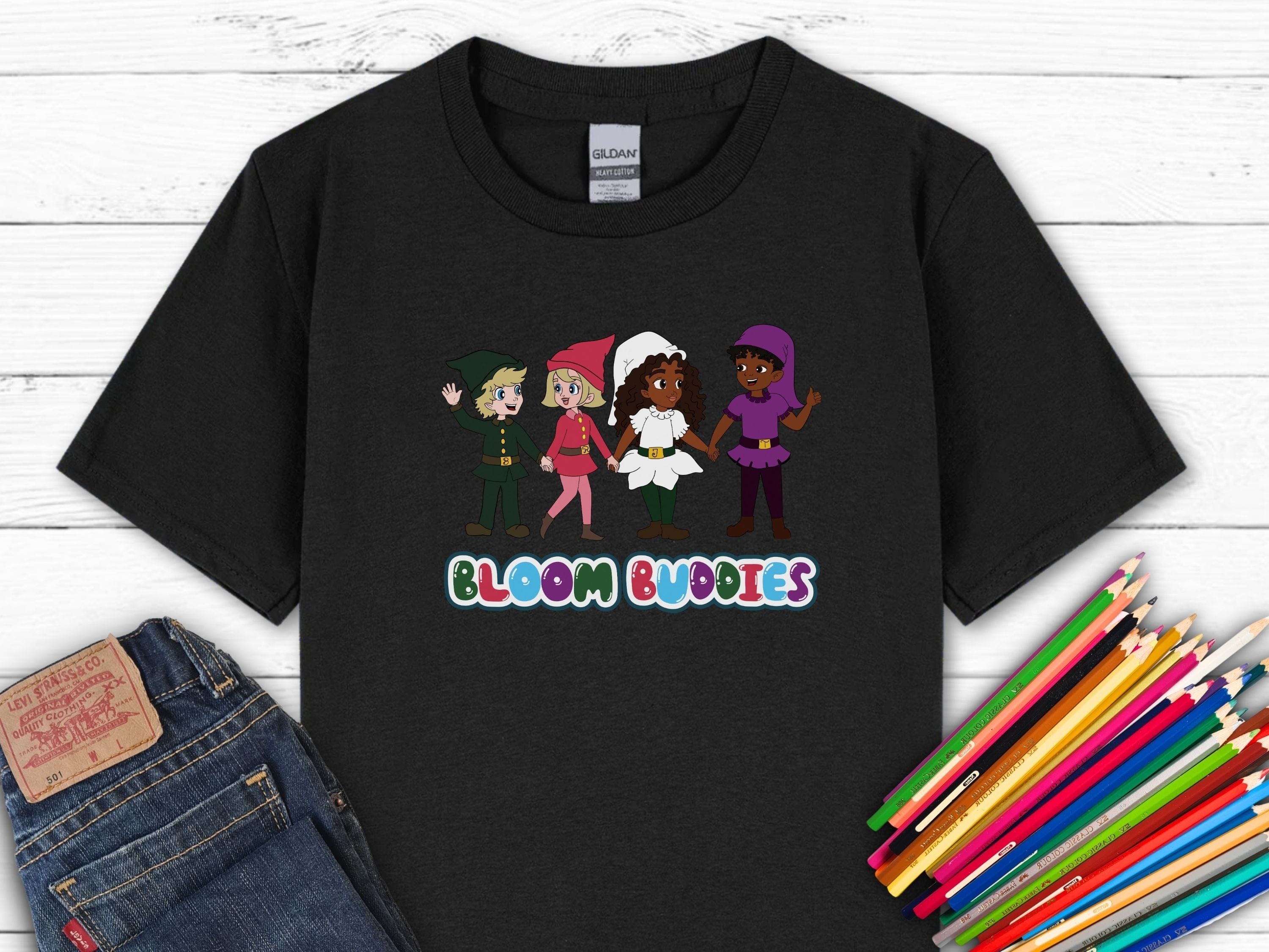 Bloom Buddies Holding Hands Kids T-Shirt-Black-Neurodiversity, ADHD & Autism Awareness & Acceptance Kids clothes by Daily Bloom