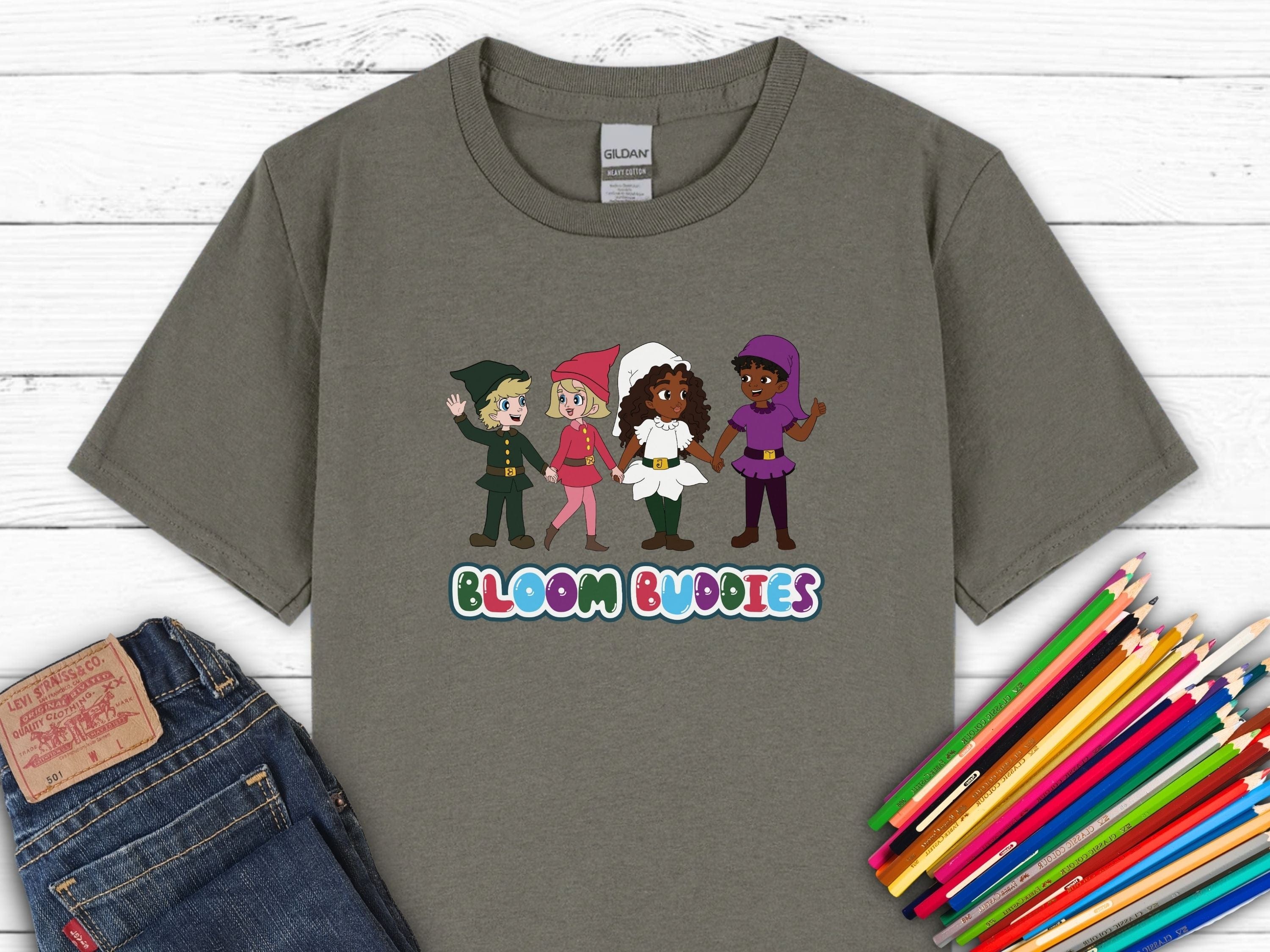 Bloom Buddies Holding Hands Kids T-Shirt-Charcoal-Neurodiversity, ADHD & Autism Awareness & Acceptance Kids clothes by Daily Bloom