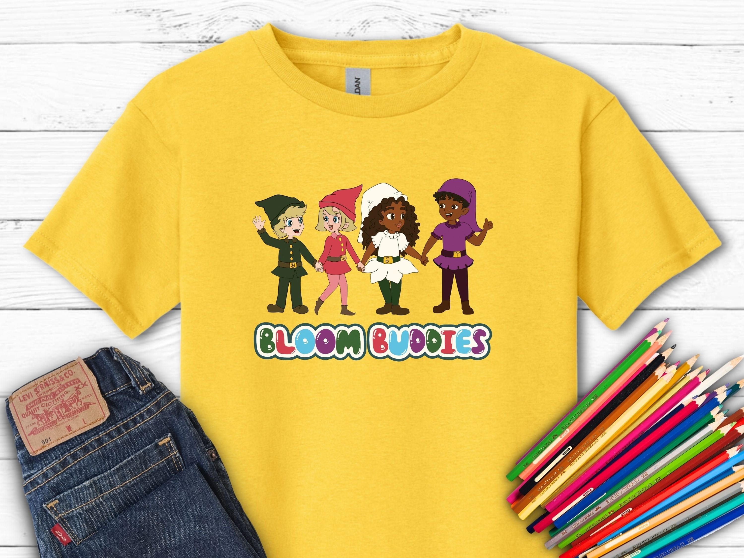 Bloom Buddies Holding Hands Kids T-Shirt-Daisy-Neurodiversity, ADHD & Autism Awareness & Acceptance Kids clothes by Daily Bloom