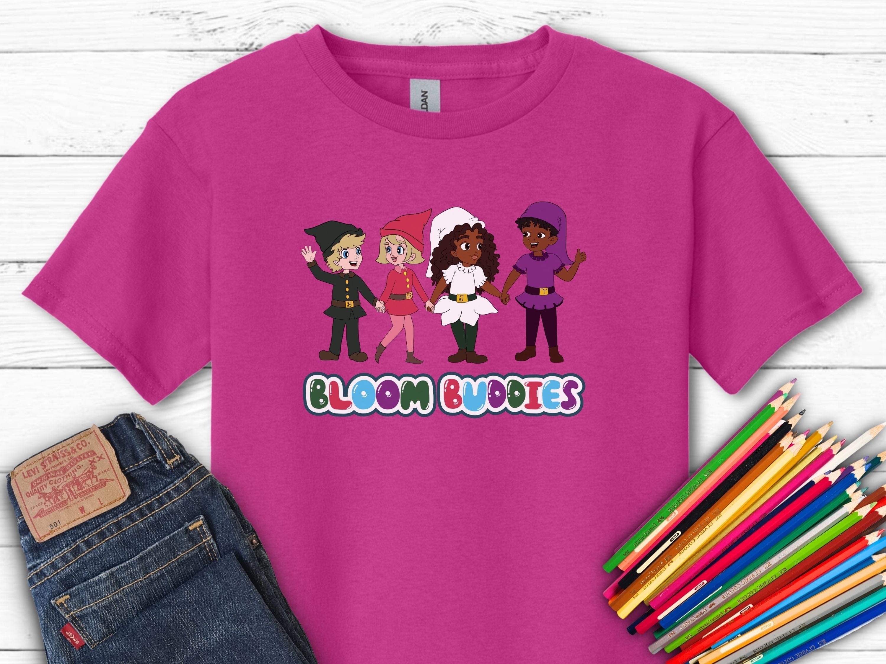 Bloom Buddies Holding Hands Kids T-Shirt-Heliconia-Neurodiversity, ADHD & Autism Awareness & Acceptance Kids clothes by Daily Bloom