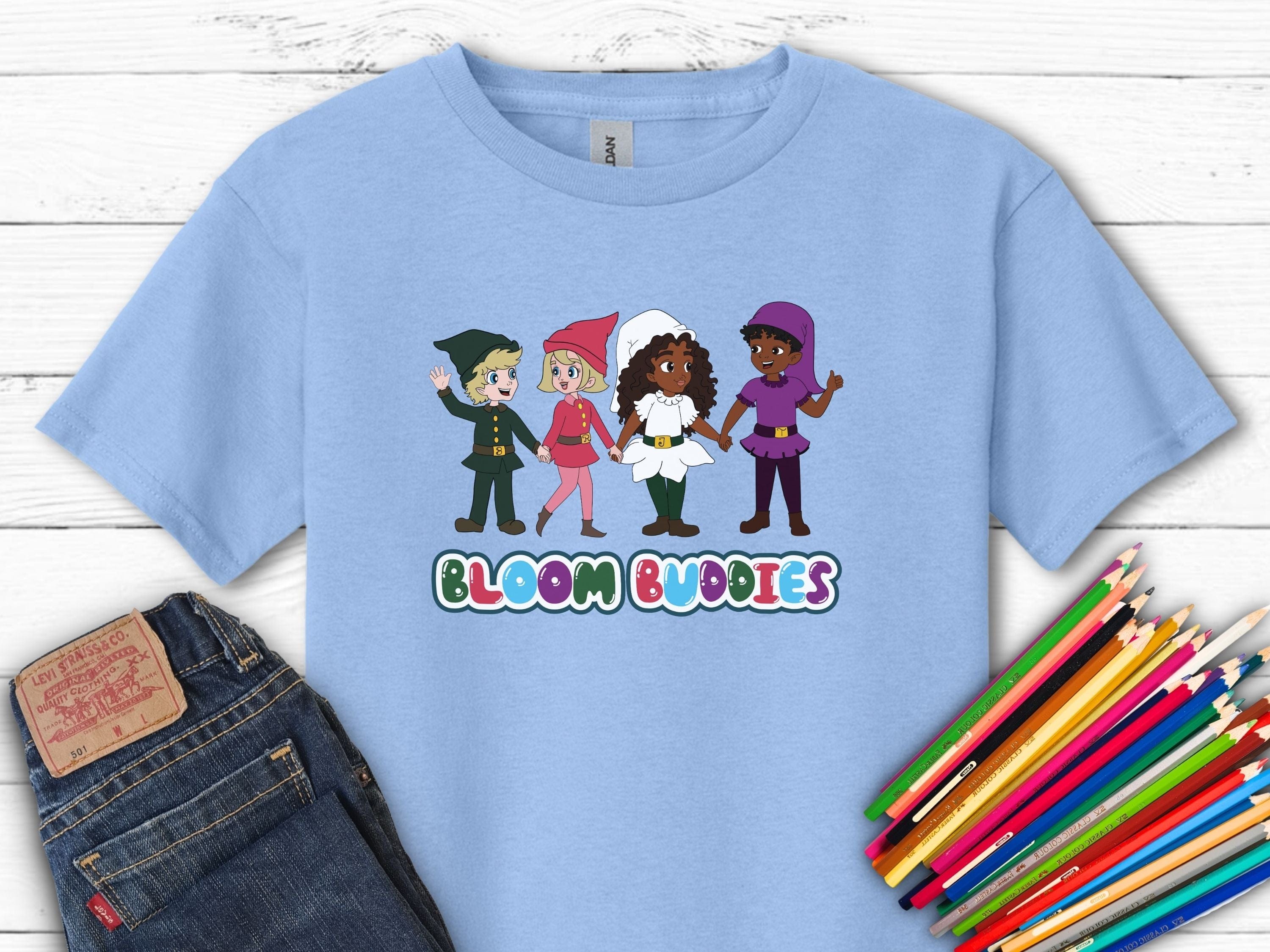 Bloom Buddies Holding Hands Kids T-Shirt-Light Blue-Neurodiversity, ADHD & Autism Awareness & Acceptance Kids clothes by Daily Bloom