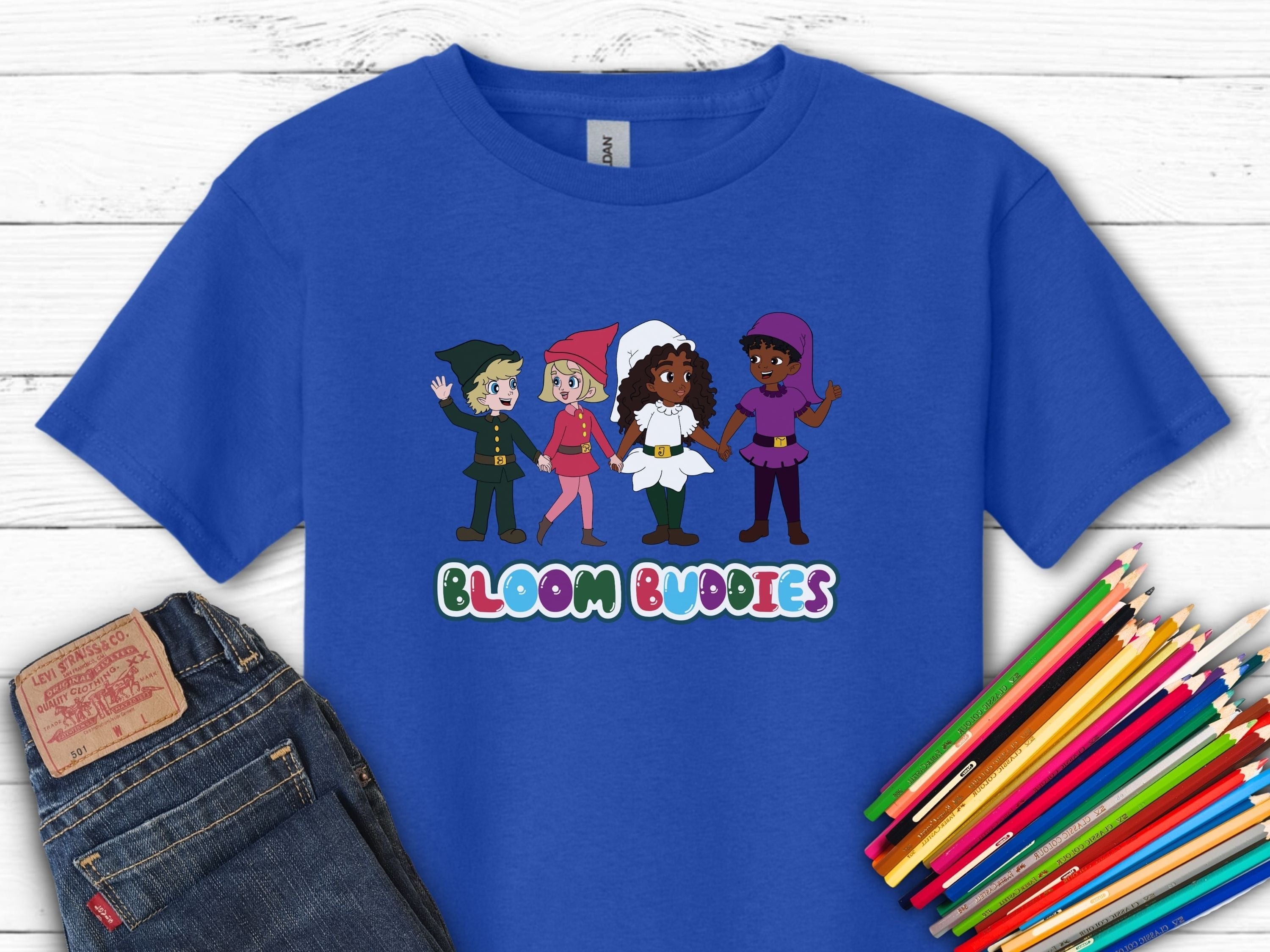 Bloom Buddies Holding Hands Kids T-Shirt-Royal-Neurodiversity, ADHD & Autism Awareness & Acceptance Kids clothes by Daily Bloom