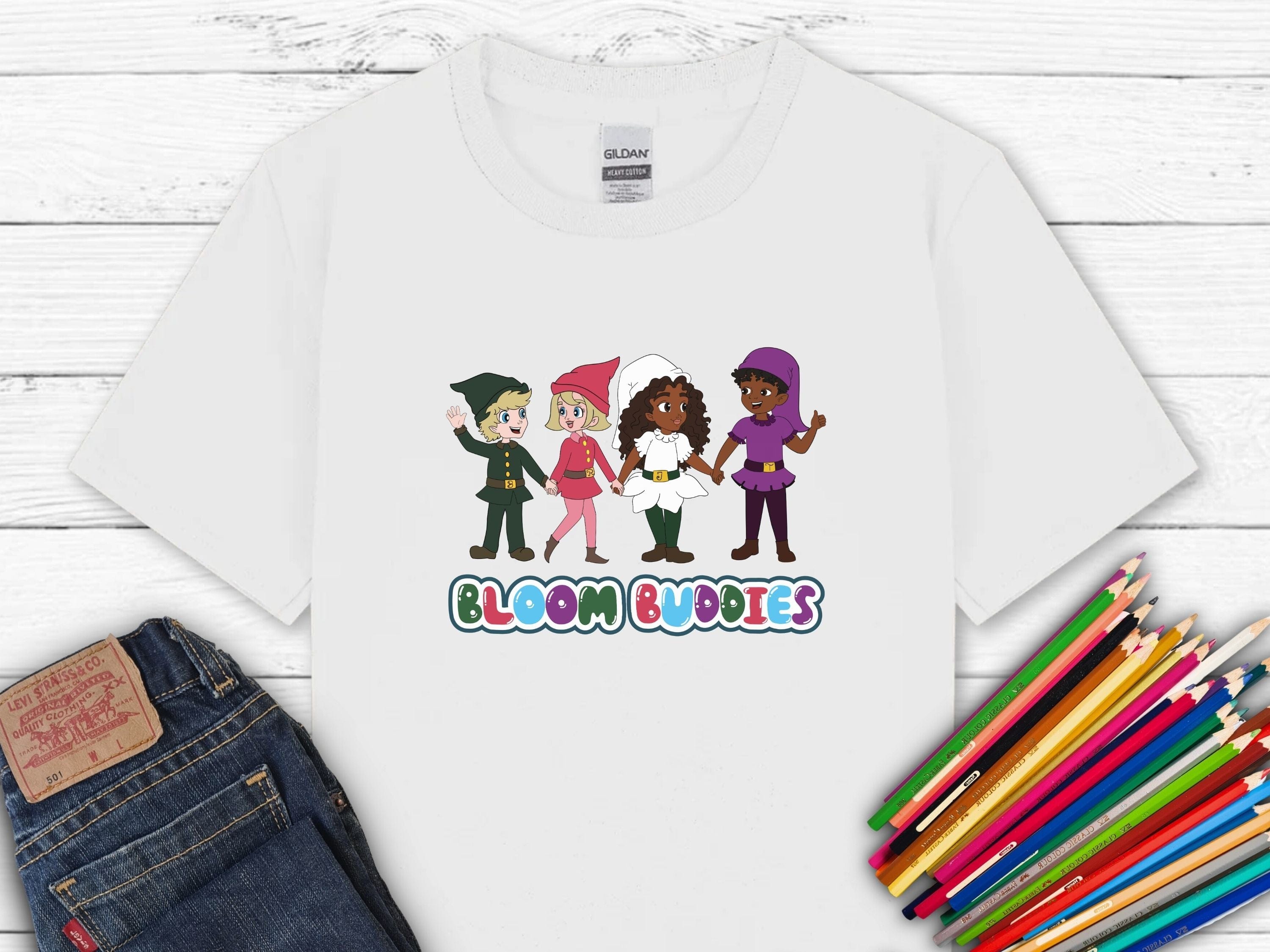 Bloom Buddies Holding Hands Kids T-Shirt-White-Neurodiversity, ADHD & Autism Awareness & Acceptance Kids clothes by Daily Bloom