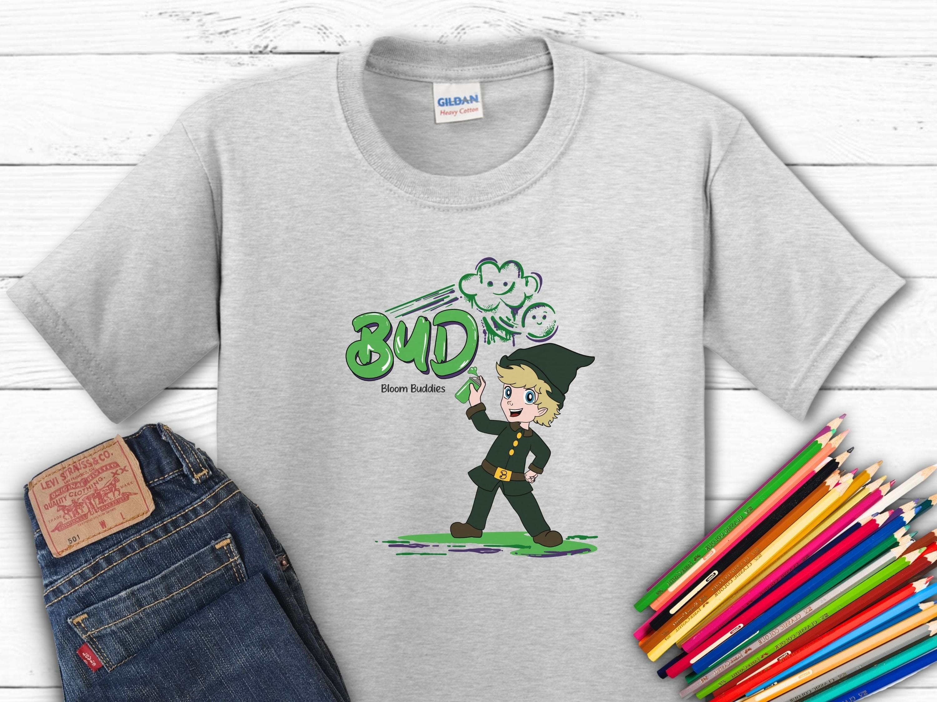 Bud Graffiti - Bloom Buddies Kids T-Shirt-Ash-Neurodiversity, ADHD & Autism Awareness & Acceptance Kids clothes by Daily Bloom