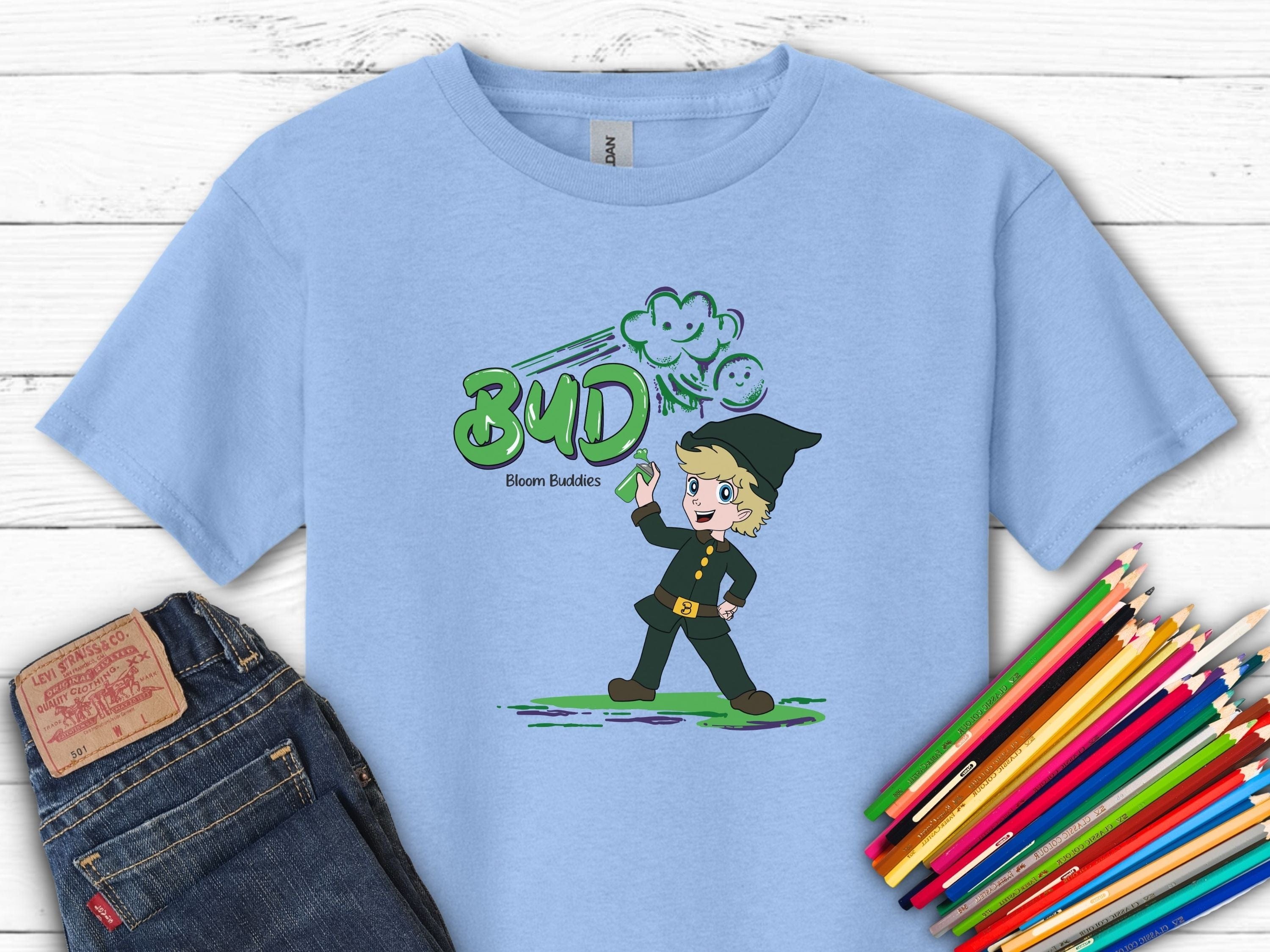 Bud Graffiti - Bloom Buddies Kids T-Shirt-Light Blue-Neurodiversity, ADHD & Autism Awareness & Acceptance Kids clothes by Daily Bloom