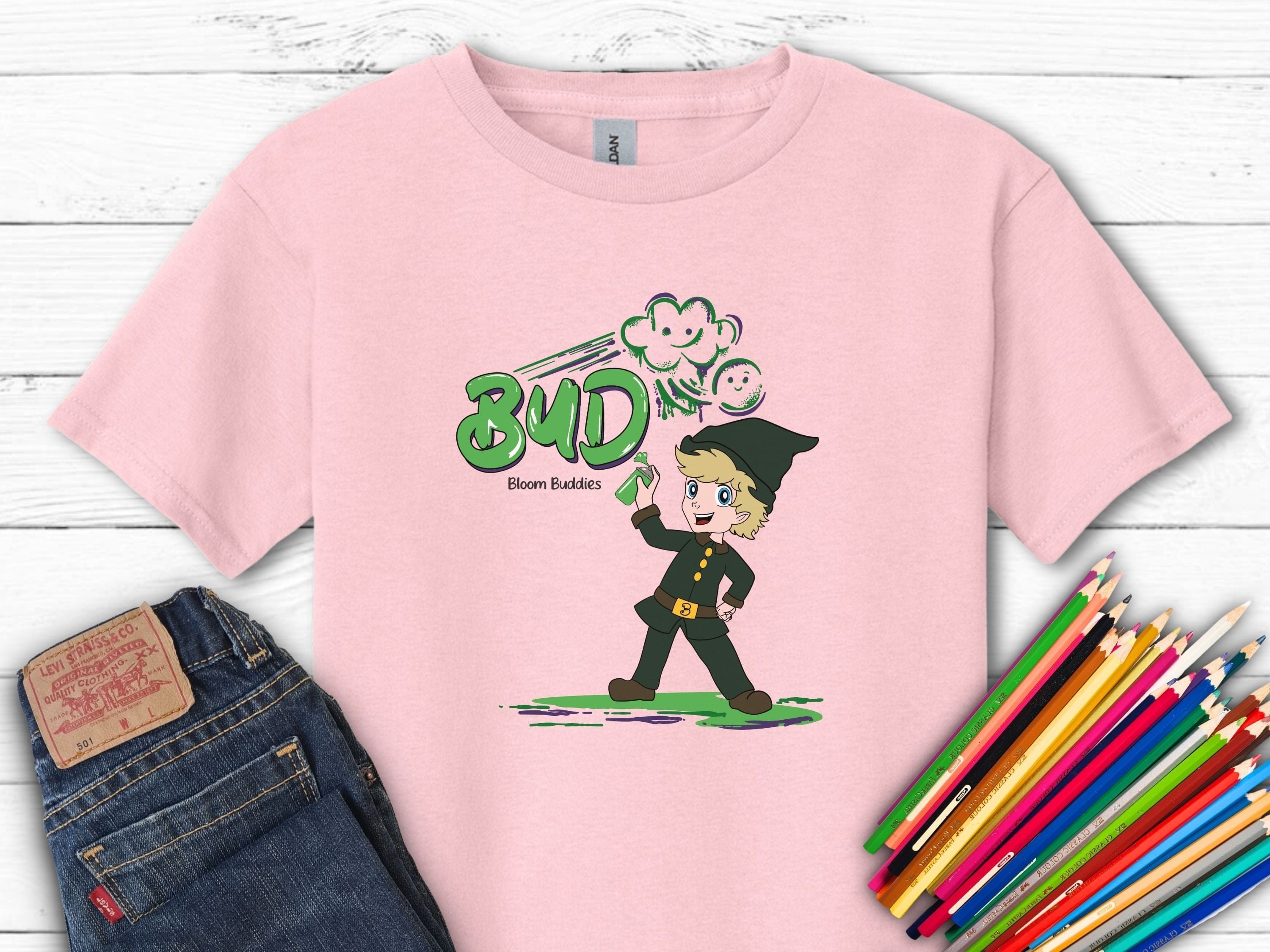 Bud Graffiti - Bloom Buddies Kids T-Shirt-Light Pink-Neurodiversity, ADHD & Autism Awareness & Acceptance Kids clothes by Daily Bloom