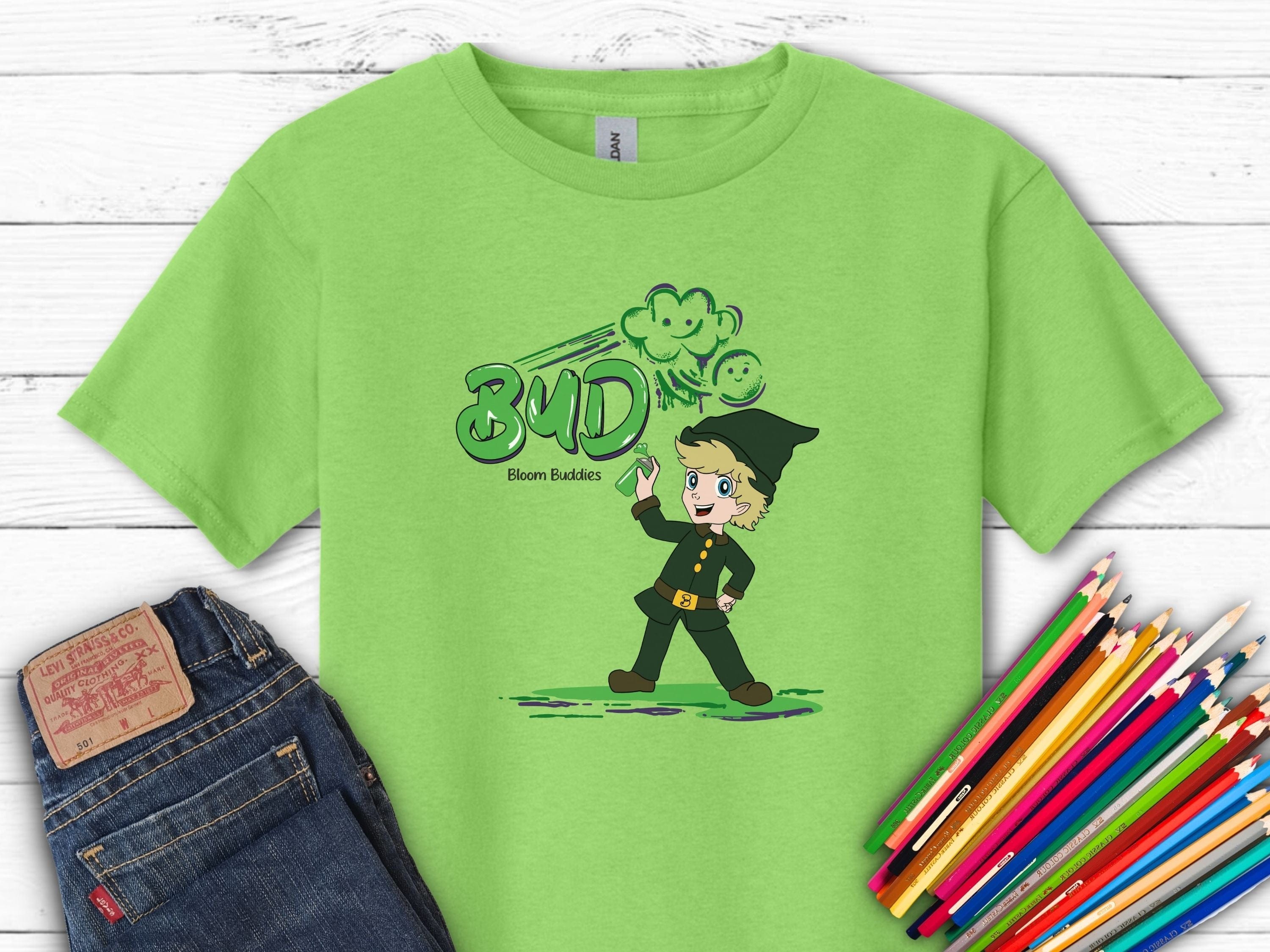 Bud Graffiti - Bloom Buddies Kids T-Shirt-Lime-Neurodiversity, ADHD & Autism Awareness & Acceptance Kids clothes by Daily Bloom
