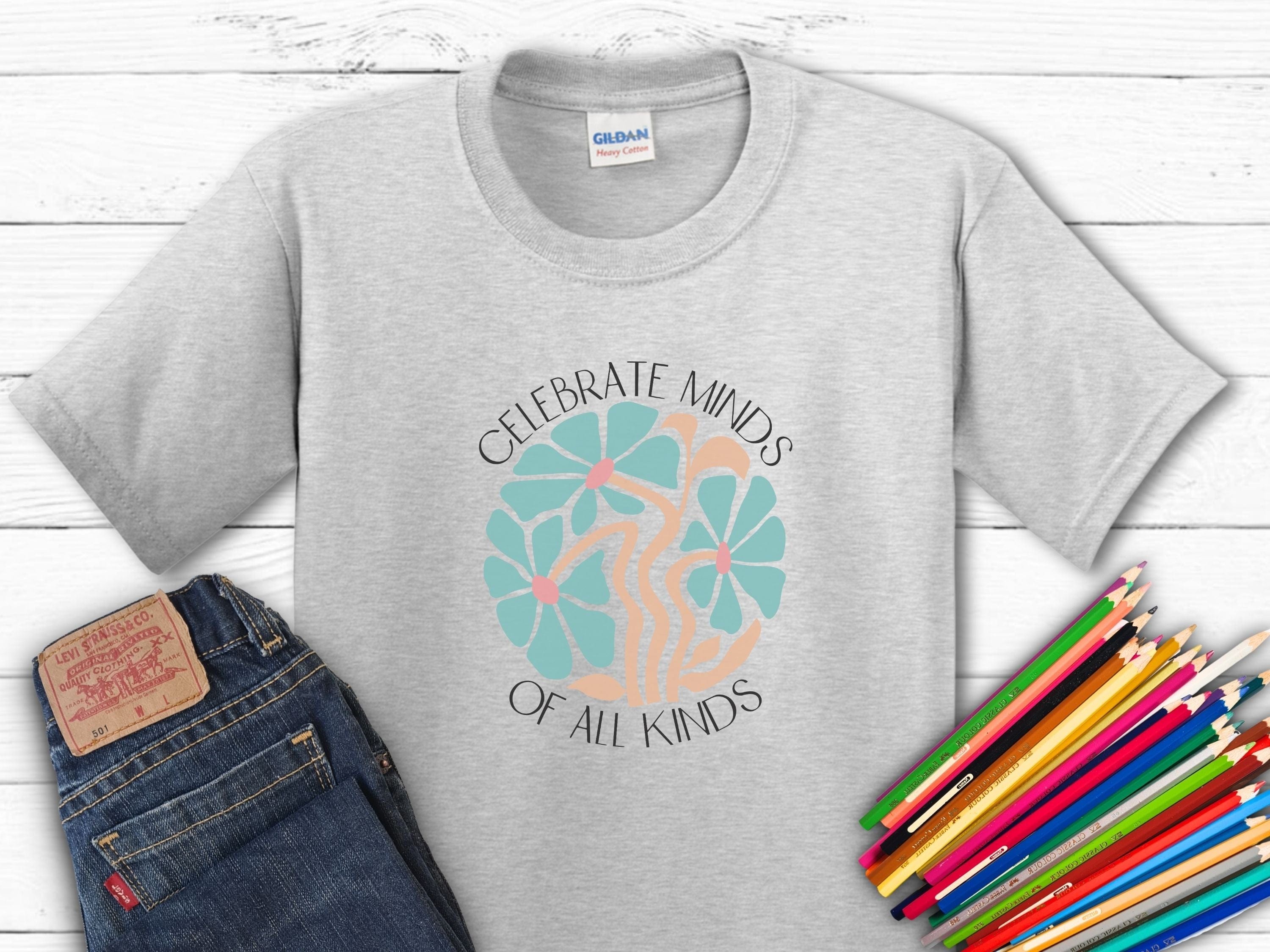 Celebrate Minds of All Kinds Kids T-Shirt-Ash-Neurodiversity, ADHD & Autism Awareness & Acceptance Kids clothes by Daily Bloom