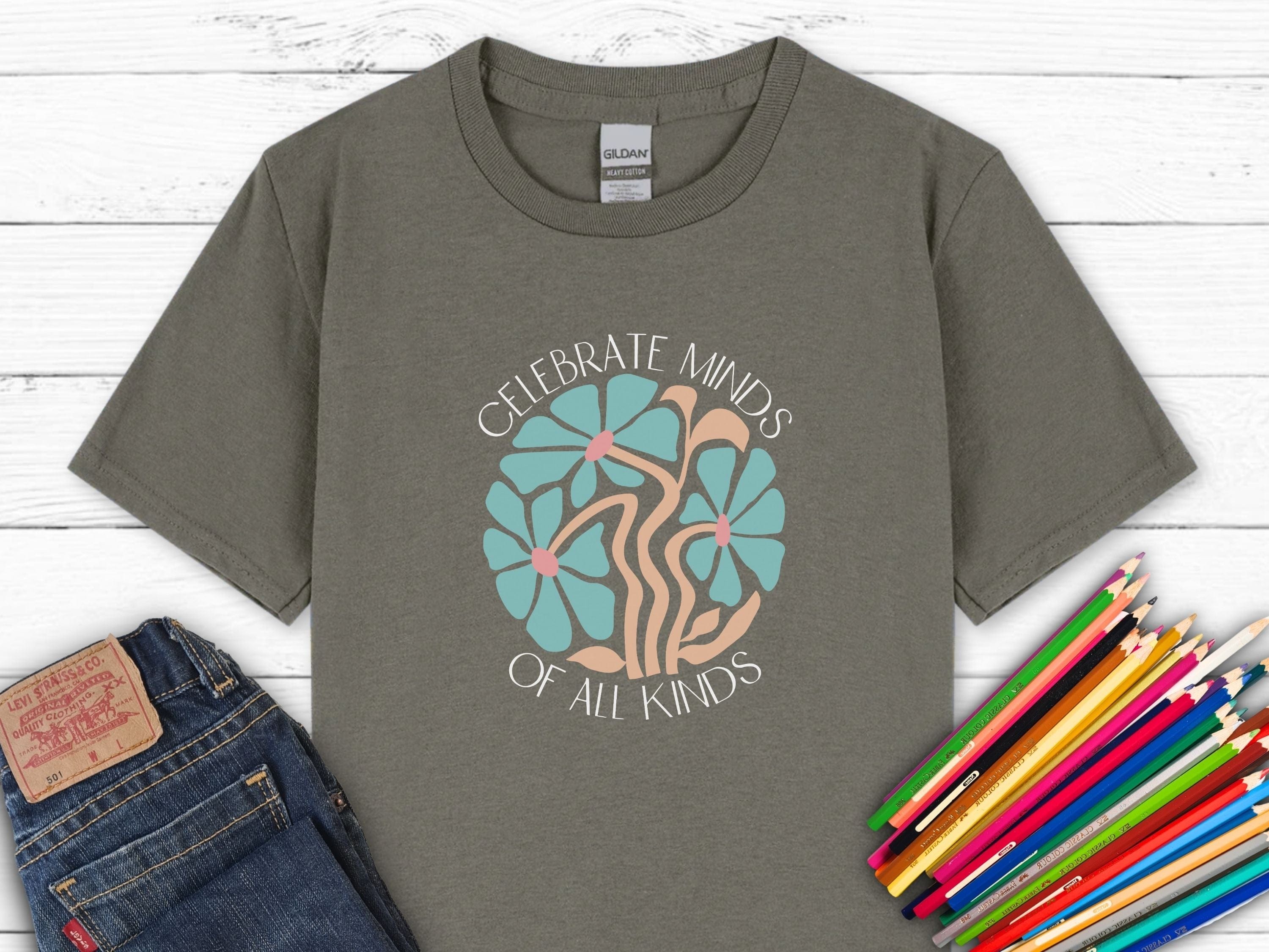 Celebrate Minds of All Kinds Kids T-Shirt-Charcoal-Neurodiversity, ADHD & Autism Awareness & Acceptance Kids clothes by Daily Bloom