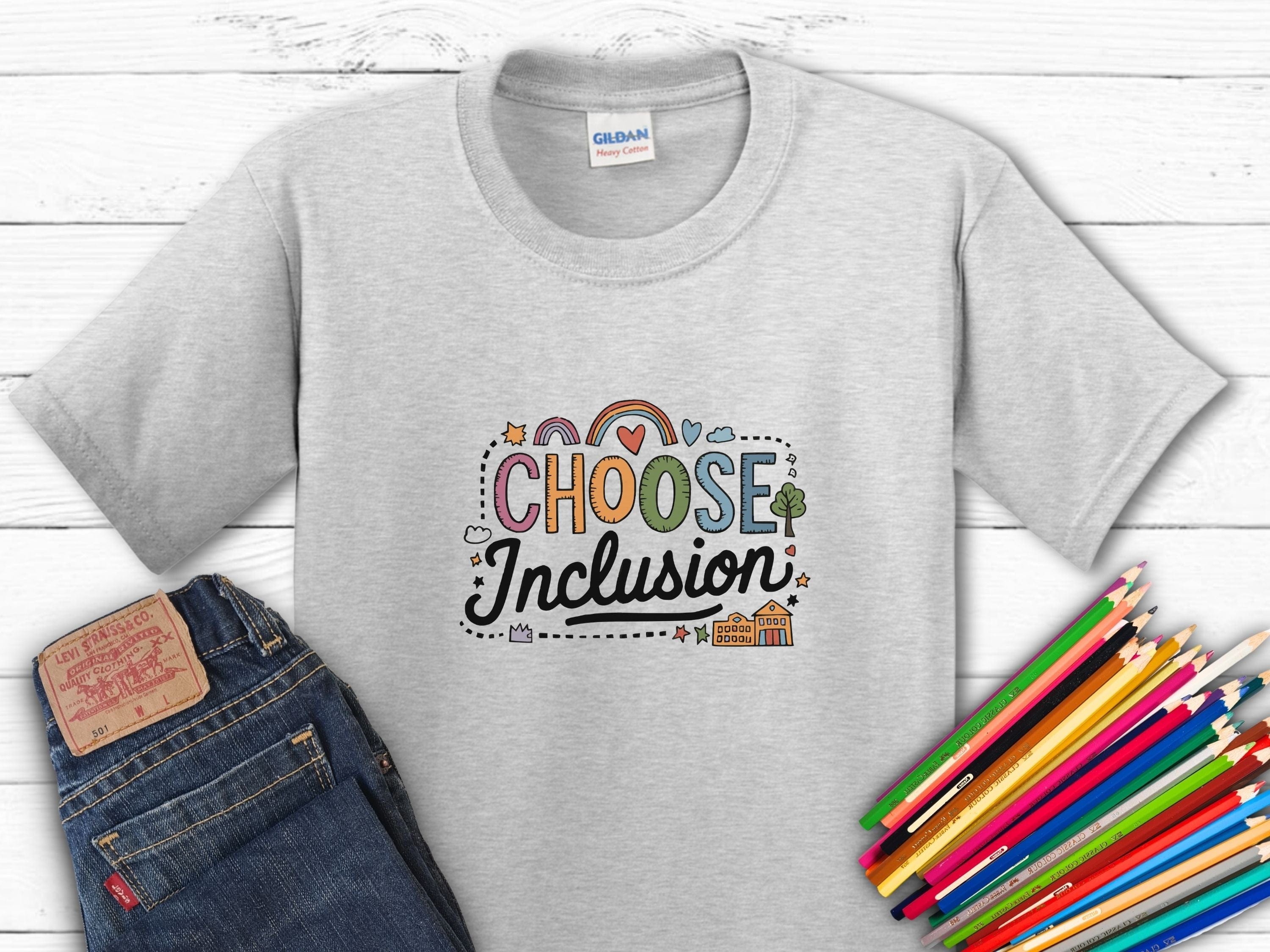 Choose Inclusions Kids T-Shirt-Ash-Neurodiversity, ADHD & Autism Awareness & Acceptance Kids clothes by Daily Bloom