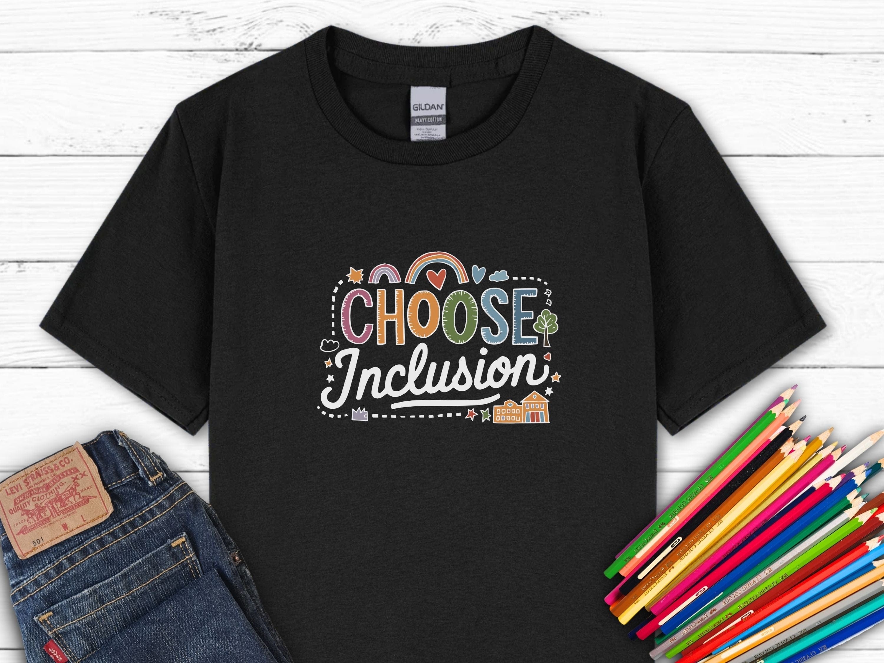 Choose Inclusions Kids T-Shirt-Black-Neurodiversity, ADHD & Autism Awareness & Acceptance Kids clothes by Daily Bloom