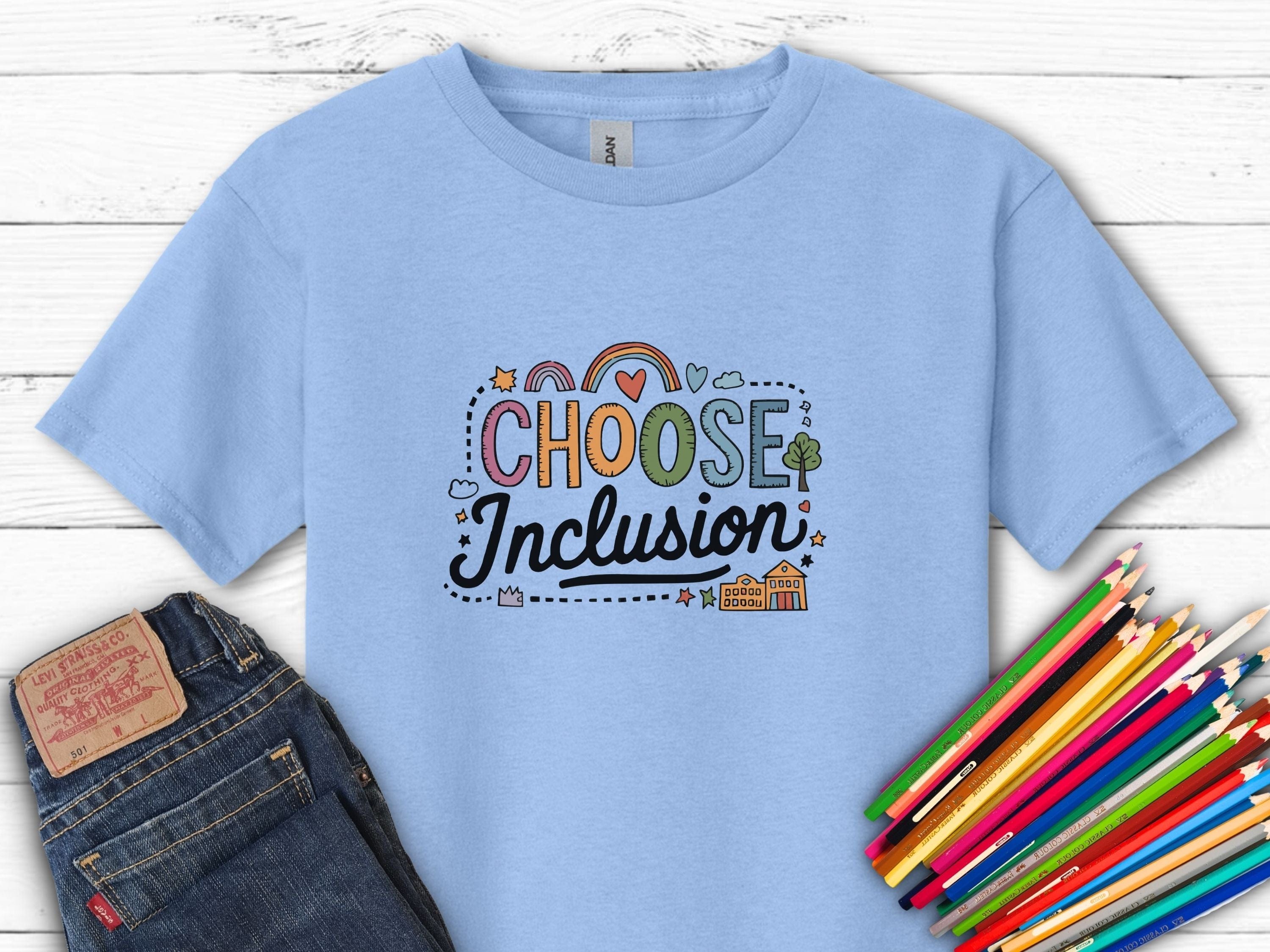 Choose Inclusions Kids T-Shirt-Light Blue-Neurodiversity, ADHD & Autism Awareness & Acceptance Kids clothes by Daily Bloom