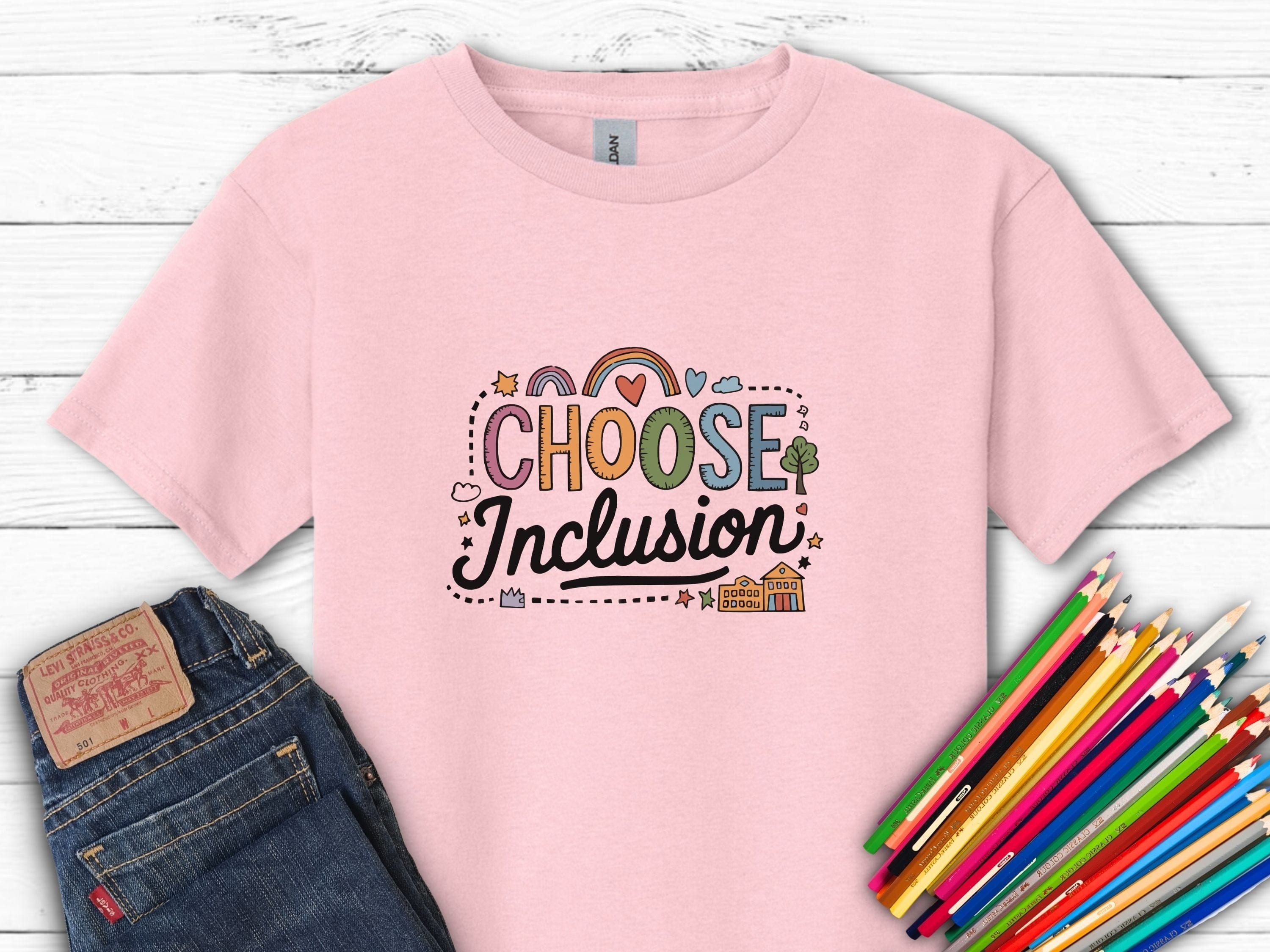 Choose Inclusions Kids T-Shirt-Light Pink-Neurodiversity, ADHD & Autism Awareness & Acceptance Kids clothes by Daily Bloom