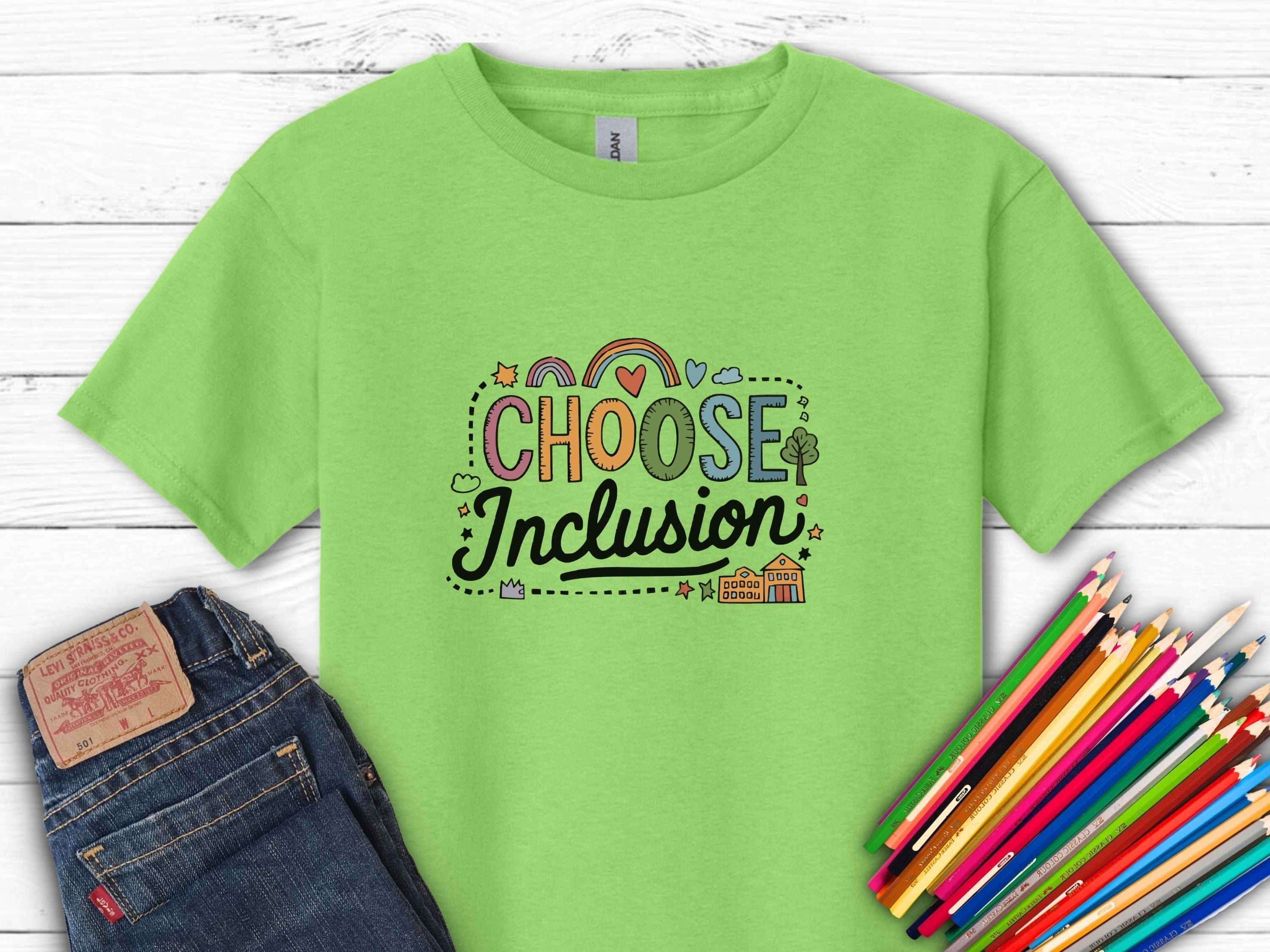 Choose Inclusions Kids T-Shirt-Lime-Neurodiversity, ADHD & Autism Awareness & Acceptance Kids clothes by Daily Bloom