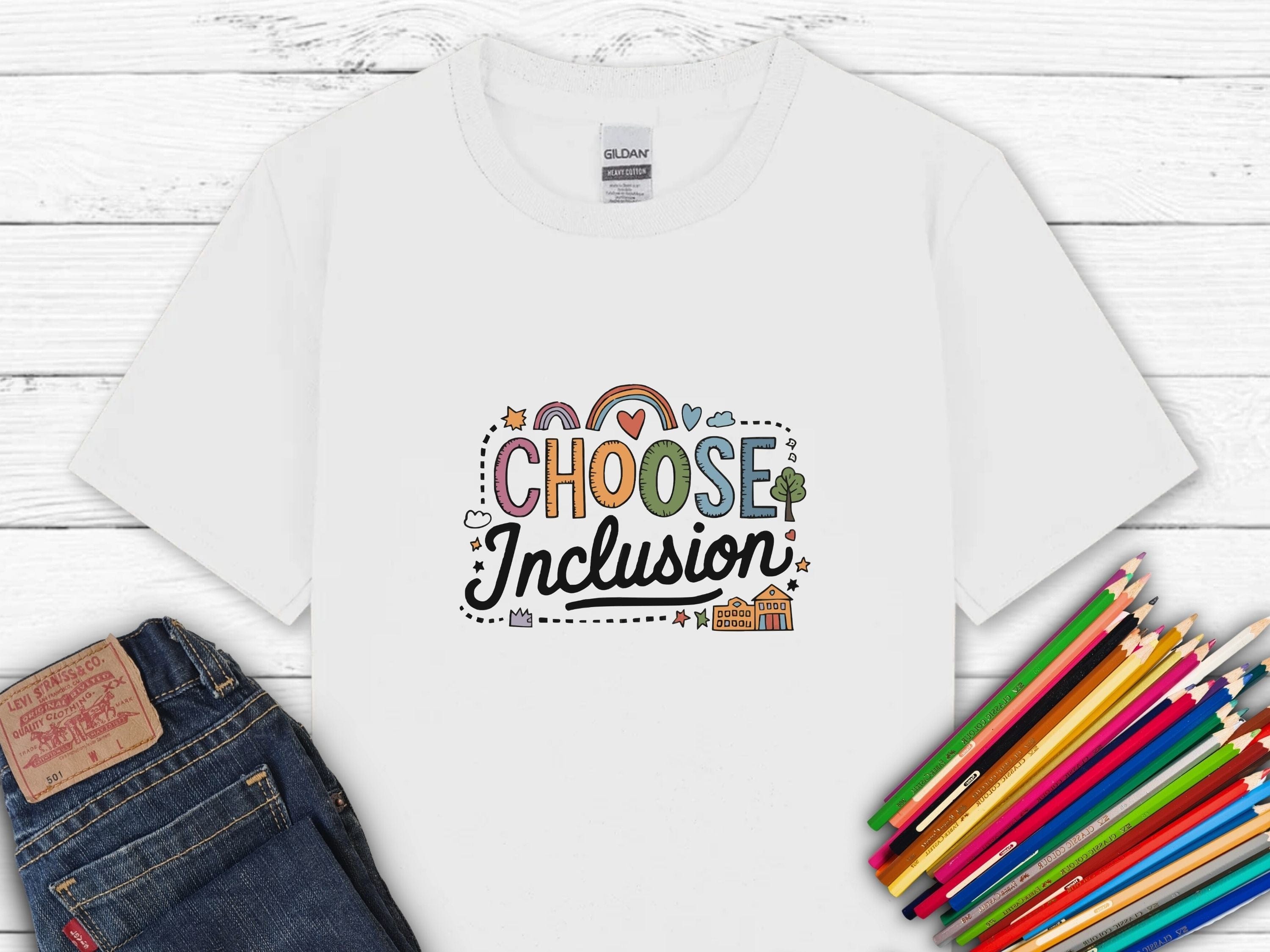 Choose Inclusions Kids T-Shirt-White-Neurodiversity, ADHD & Autism Awareness & Acceptance Kids clothes by Daily Bloom