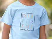 Different Not Less Stacked Letters Kids T-Shirt-Neurodiversity, ADHD & Autism Awareness & Acceptance Kids clothes by Daily Bloom