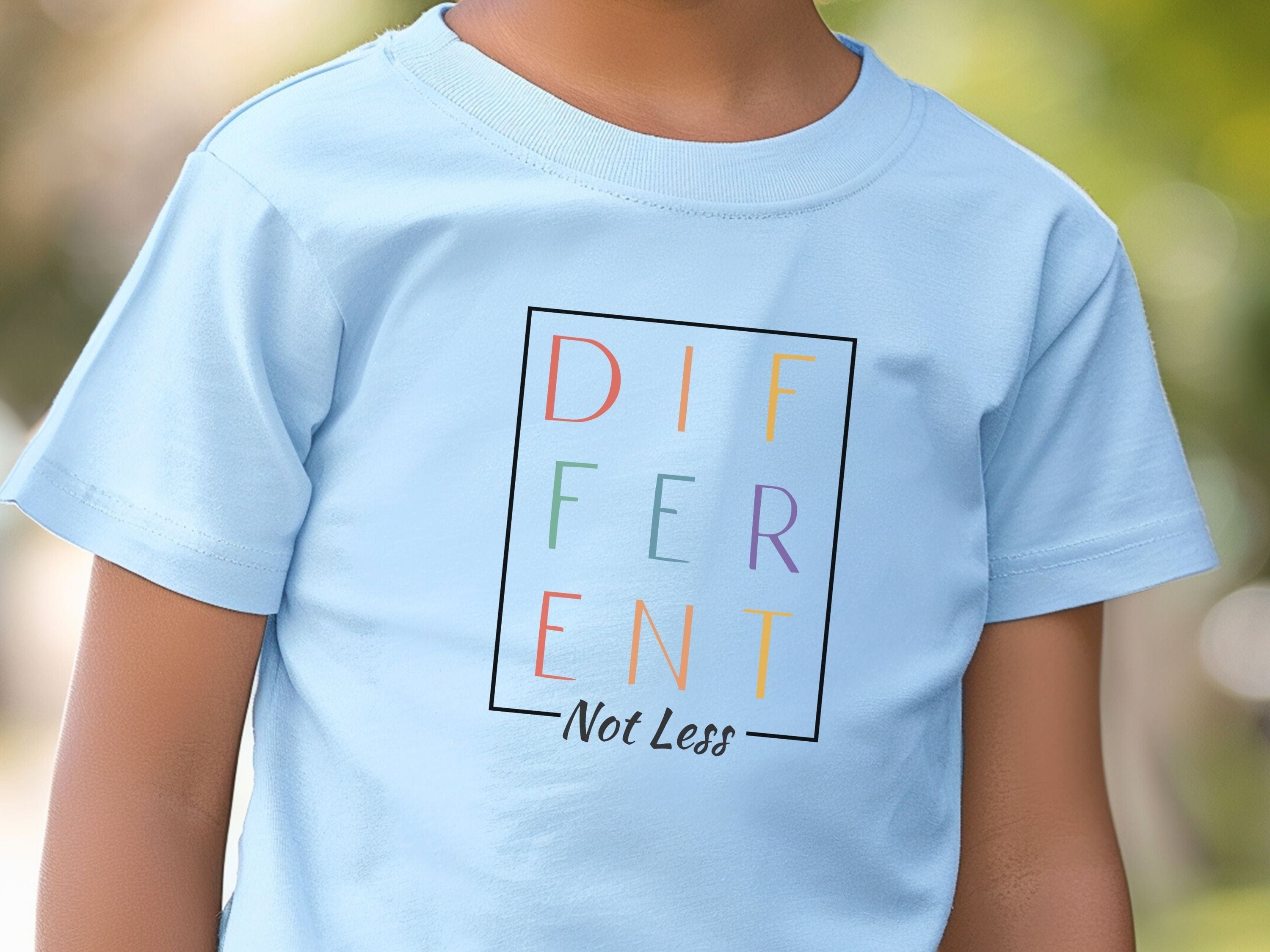 Different Not Less Stacked Letters Kids T-Shirt-Neurodiversity, ADHD & Autism Awareness & Acceptance Kids clothes by Daily Bloom
