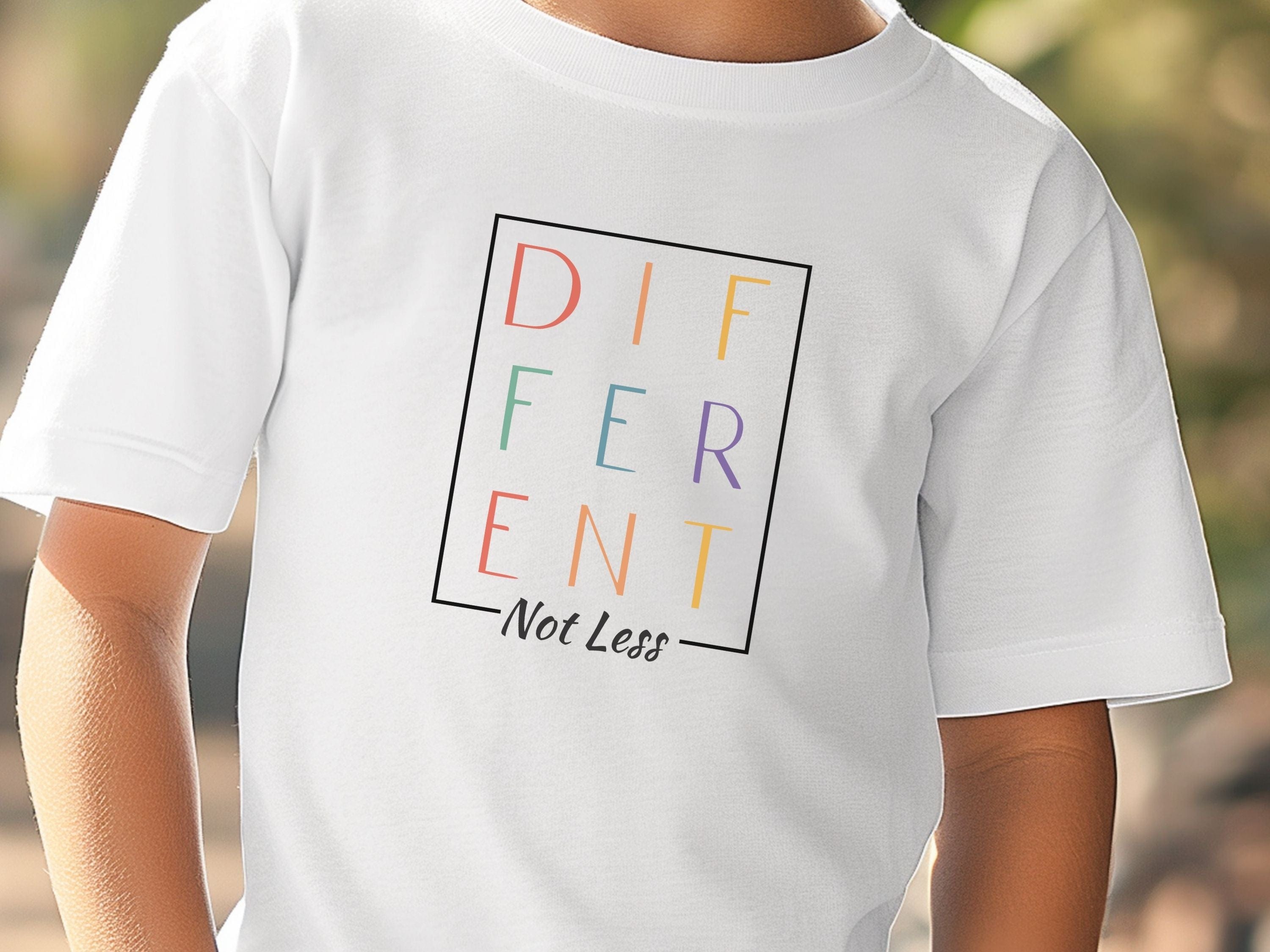 Different Not Less Stacked Letters Kids T-Shirt-Neurodiversity, ADHD & Autism Awareness & Acceptance Kids clothes by Daily Bloom