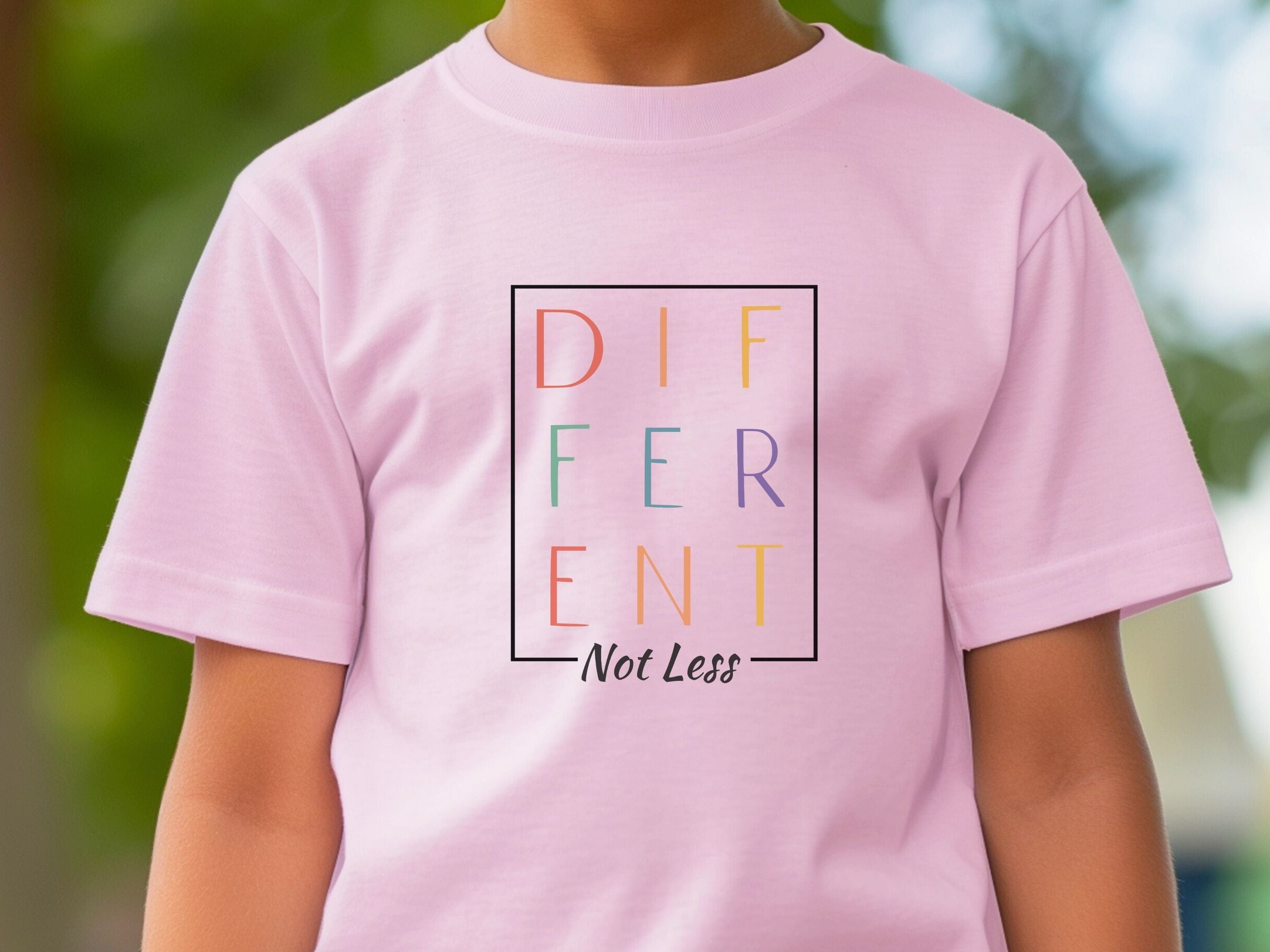 Different Not Less Stacked Letters Kids T-Shirt-Neurodiversity, ADHD & Autism Awareness & Acceptance Kids clothes by Daily Bloom