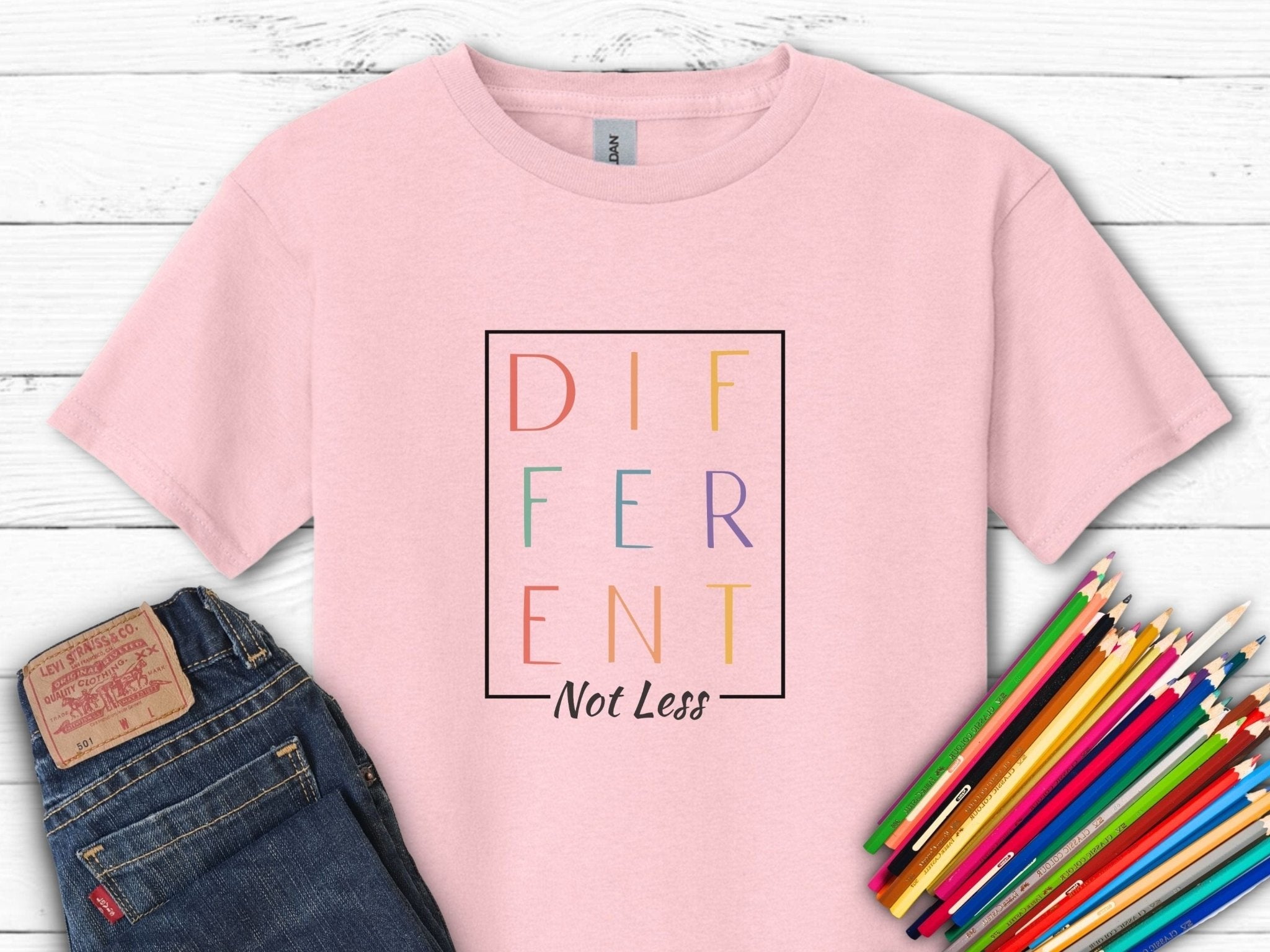 Autism Kids clothes - Different Not Less Stacked Letters Kids T-Shirt - Daily Bloom