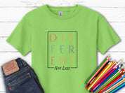 Different Not Less Stacked Letters Kids T-Shirt-Lime-Neurodiversity, ADHD & Autism Awareness & Acceptance Kids clothes by Daily Bloom