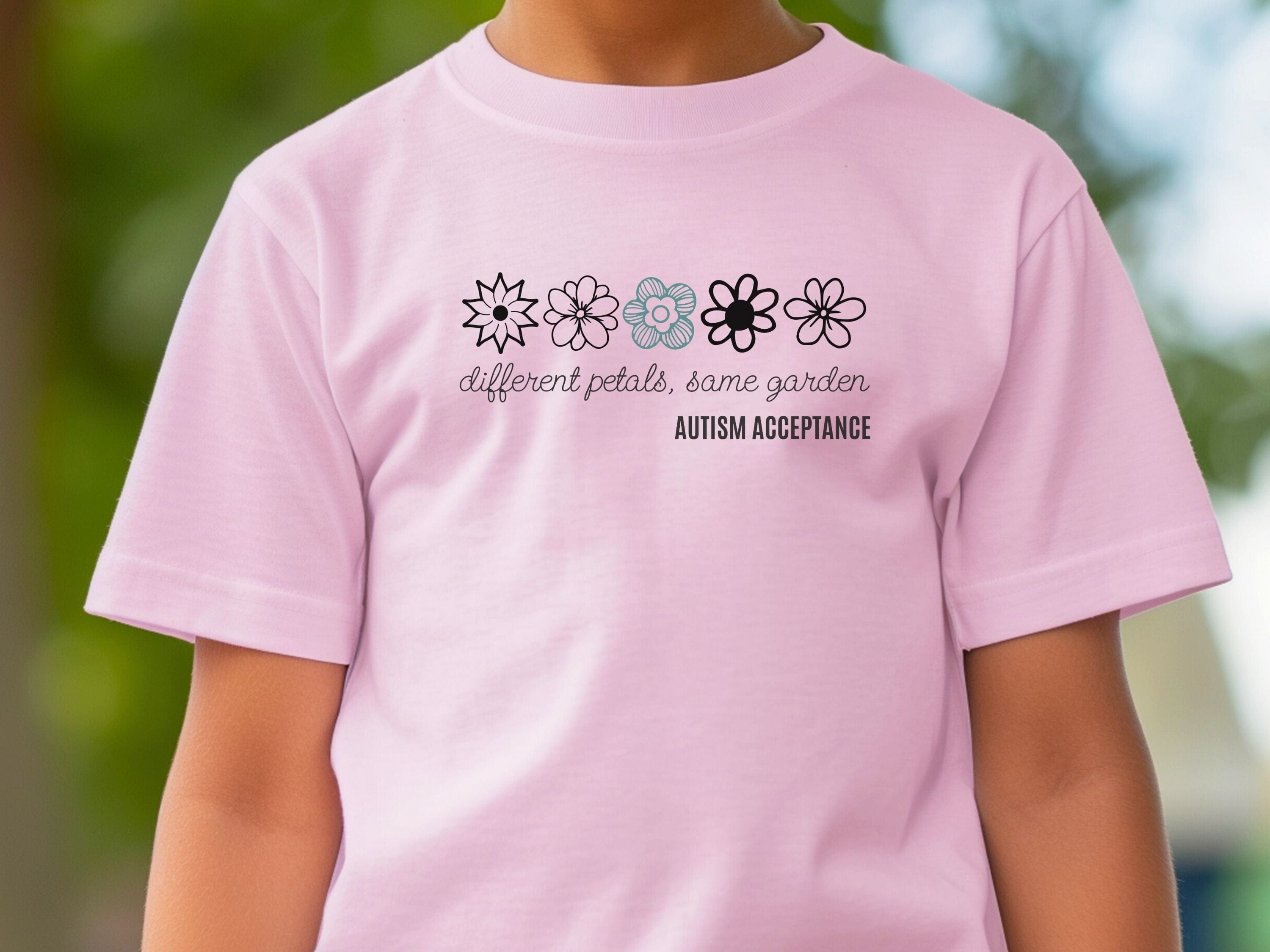 Different Petals Same Garden Flower Sketches Kids T-Shirt-Neurodiversity, ADHD & Autism Awareness & Acceptance Kids clothes by Daily Bloom