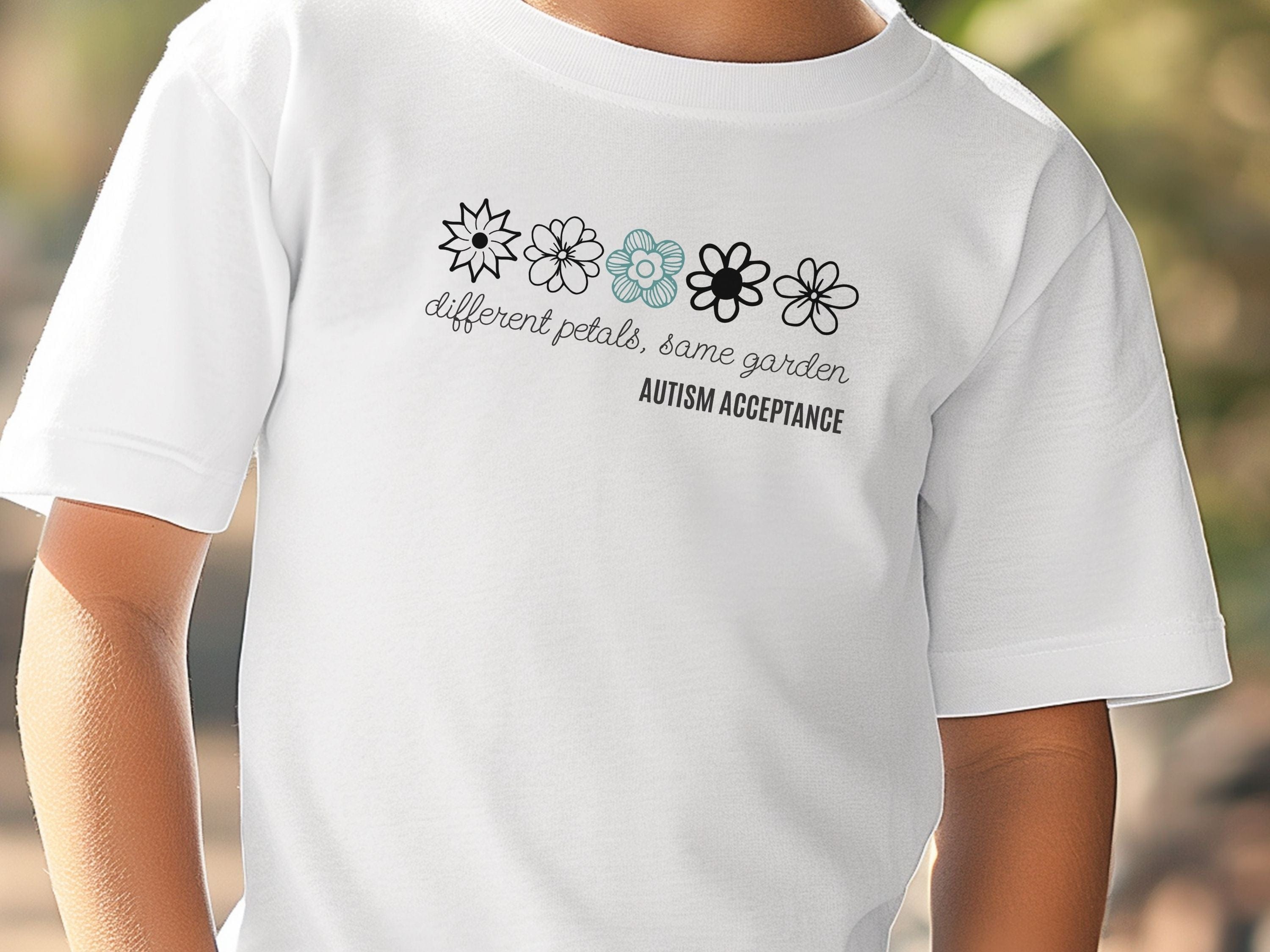 Different Petals Same Garden Flower Sketches Kids T-Shirt-Neurodiversity, ADHD & Autism Awareness & Acceptance Kids clothes by Daily Bloom