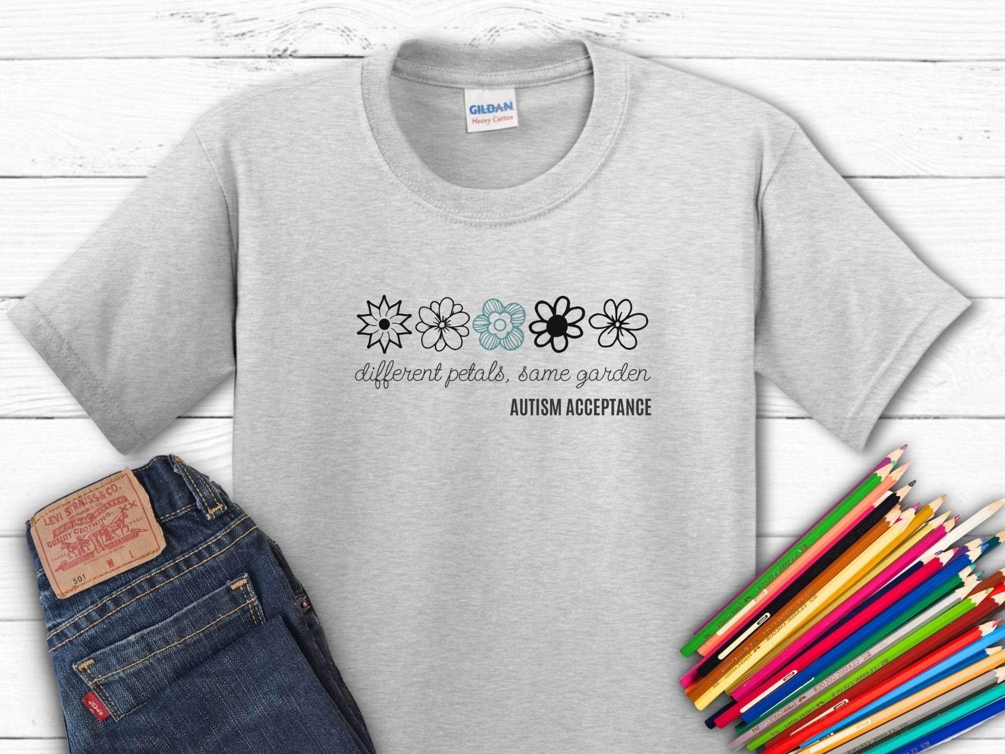 Autism Kids clothes - Different Petals Same Garden Flower Sketches Kids T-Shirt - Daily Bloom