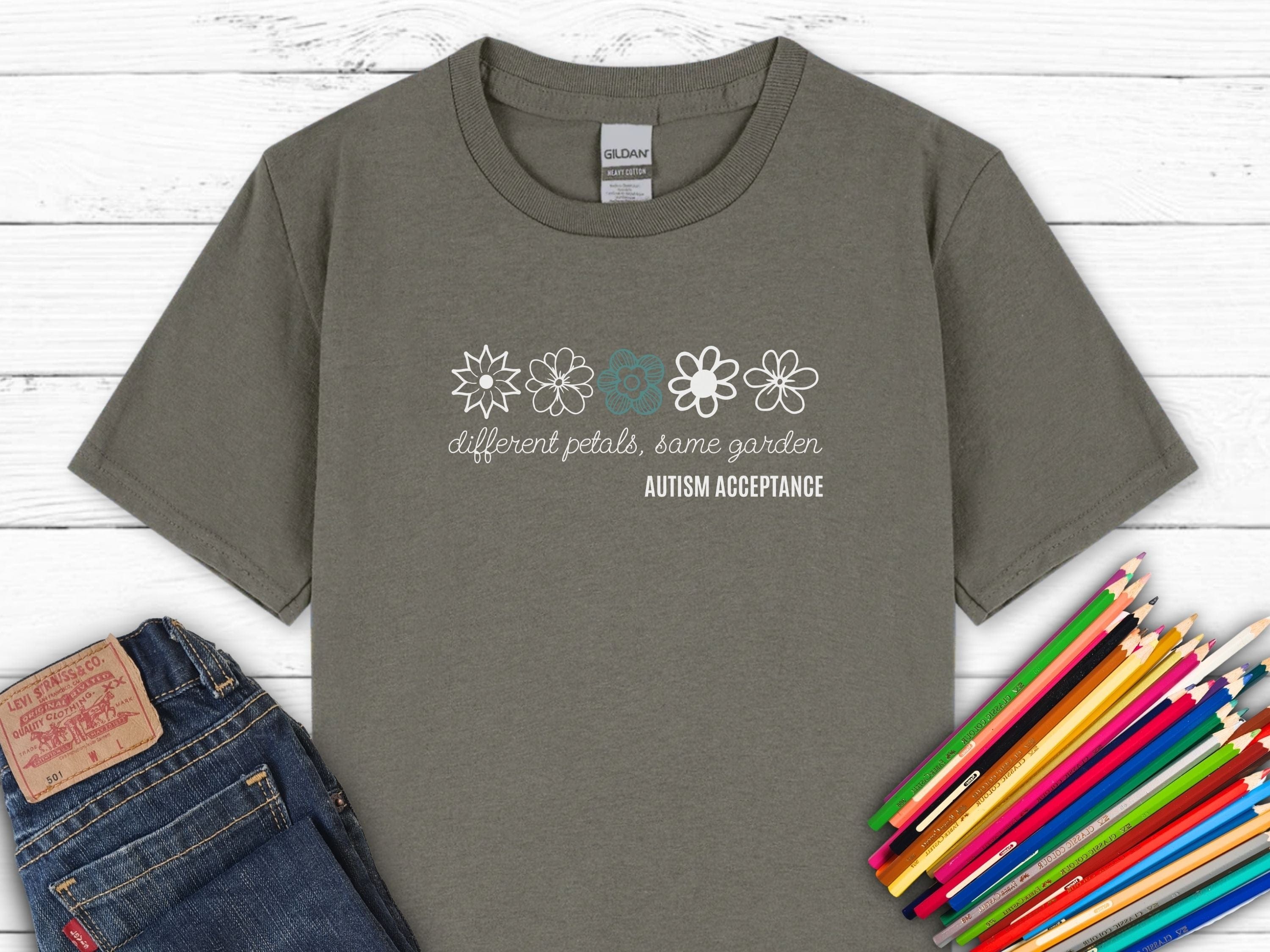 Different Petals Same Garden Flower Sketches Kids T-Shirt-Charcoal-Neurodiversity, ADHD & Autism Awareness & Acceptance Kids clothes by Daily Bloom