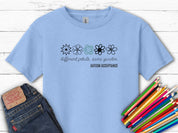 Different Petals Same Garden Flower Sketches Kids T-Shirt-Light Blue-Neurodiversity, ADHD & Autism Awareness & Acceptance Kids clothes by Daily Bloom