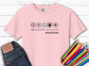 Different Petals Same Garden Flower Sketches Kids T-Shirt-Light Pink-Neurodiversity, ADHD & Autism Awareness & Acceptance Kids clothes by Daily Bloom