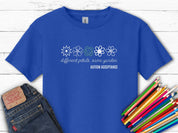 Different Petals Same Garden Flower Sketches Kids T-Shirt-Royal-Neurodiversity, ADHD & Autism Awareness & Acceptance Kids clothes by Daily Bloom