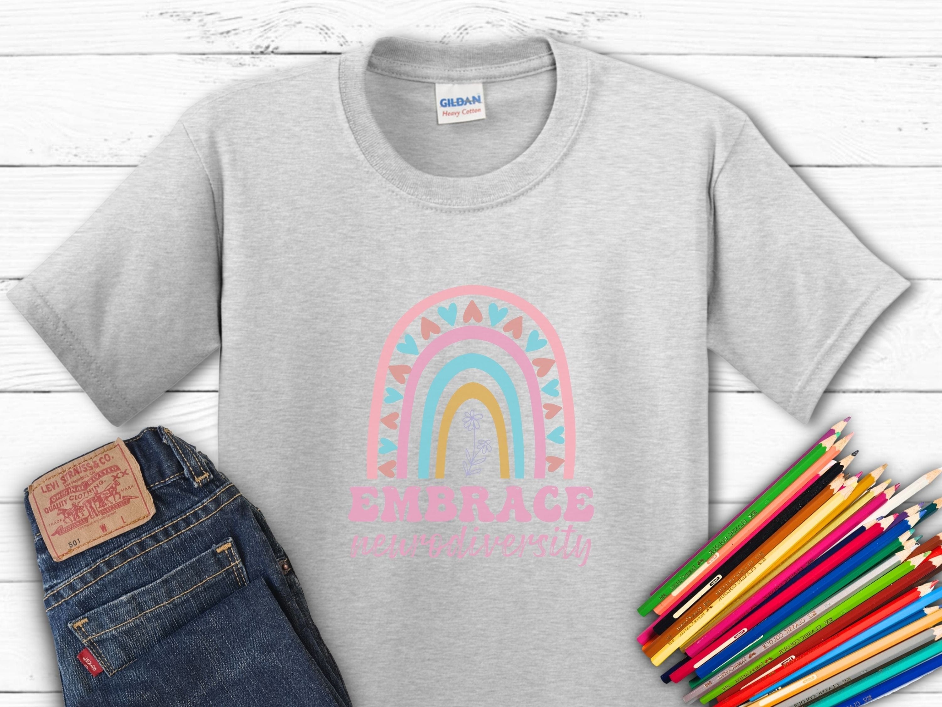 Embrace Neurodiversity Kids T-Shirt-Ash-Neurodiversity, ADHD & Autism Awareness & Acceptance Kids clothes by Daily Bloom