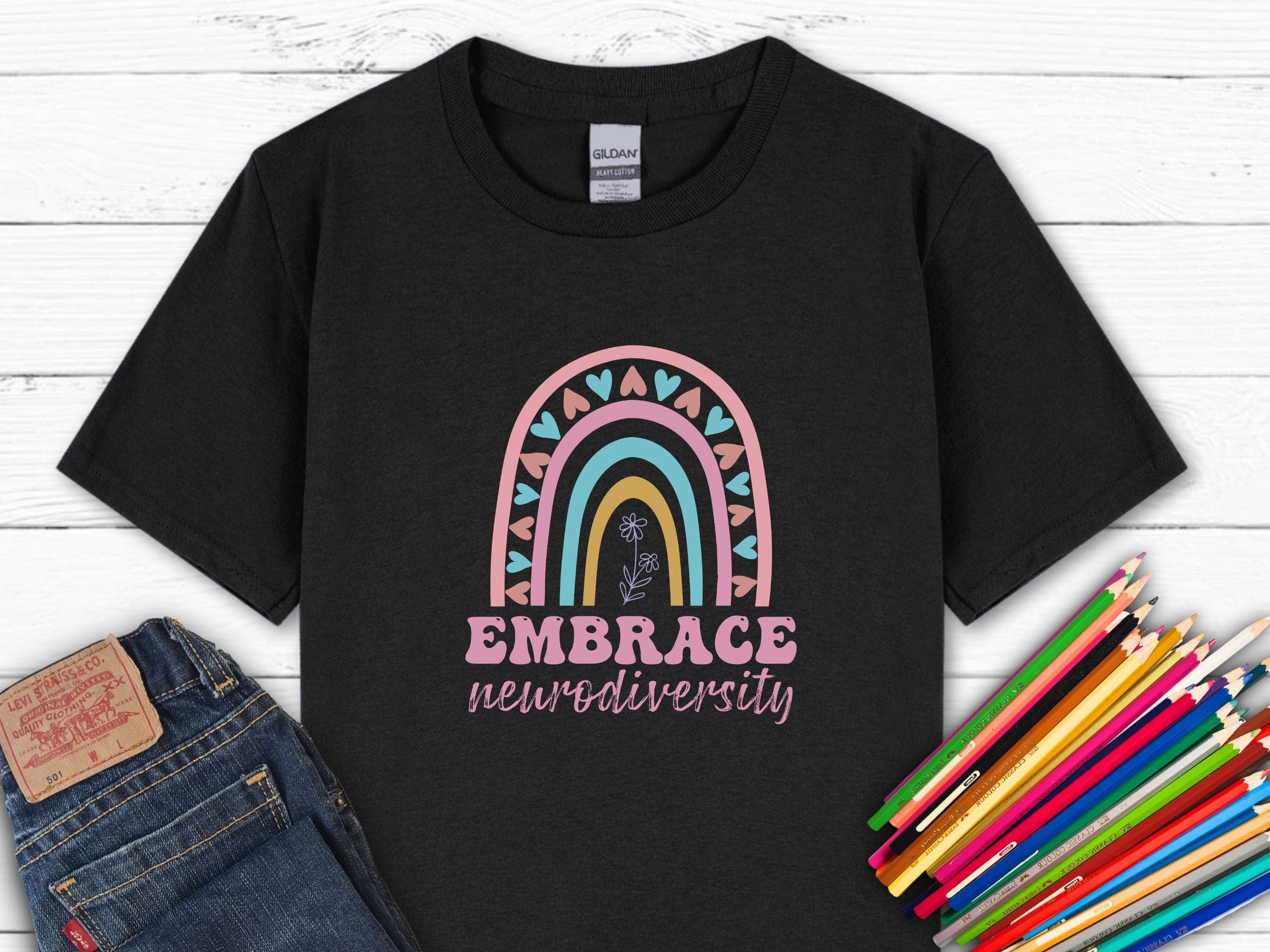 Embrace Neurodiversity Kids T-Shirt-Black-Neurodiversity, ADHD & Autism Awareness & Acceptance Kids clothes by Daily Bloom