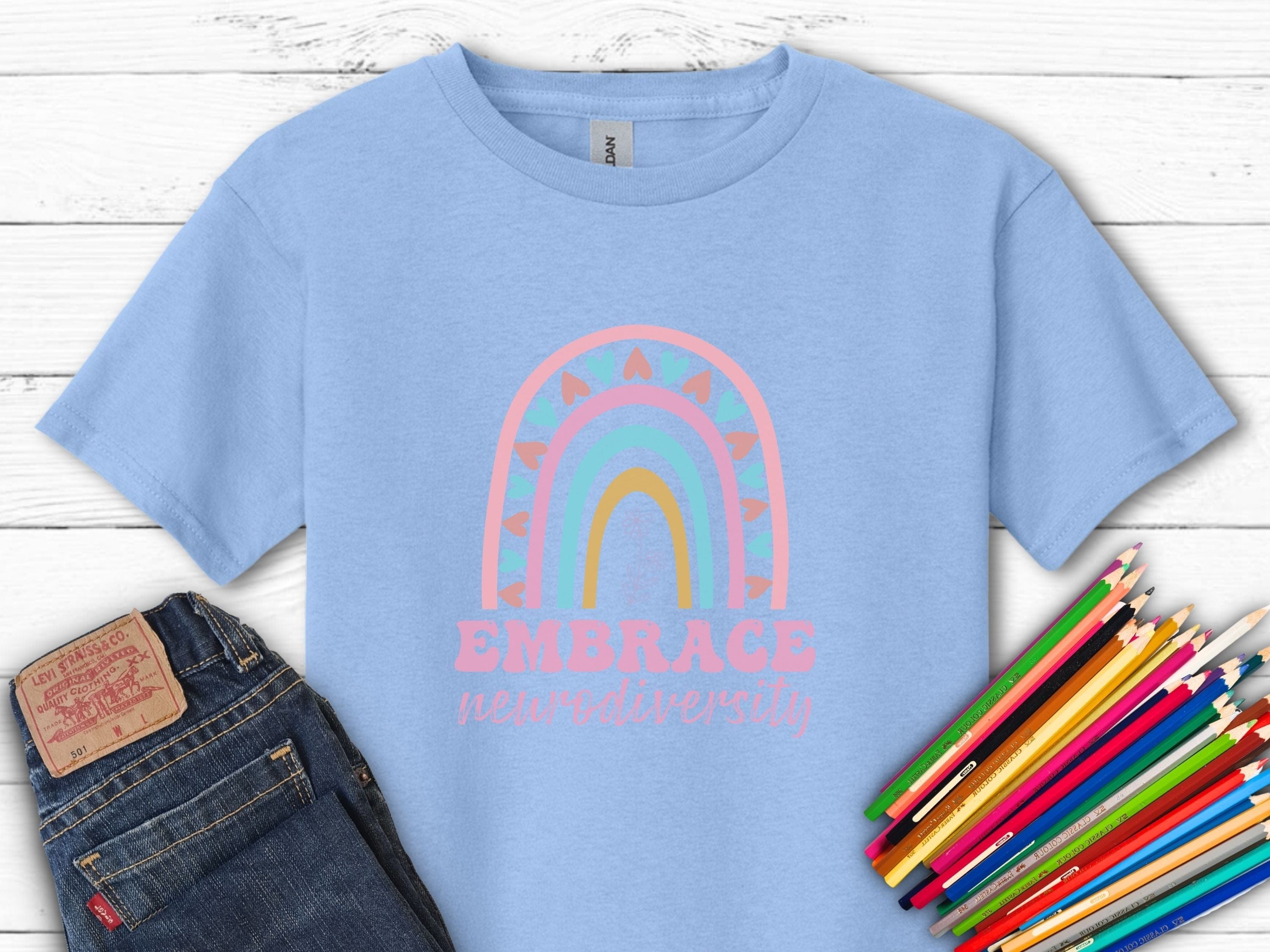 Embrace Neurodiversity Kids T-Shirt-Light Blue-Neurodiversity, ADHD & Autism Awareness & Acceptance Kids clothes by Daily Bloom