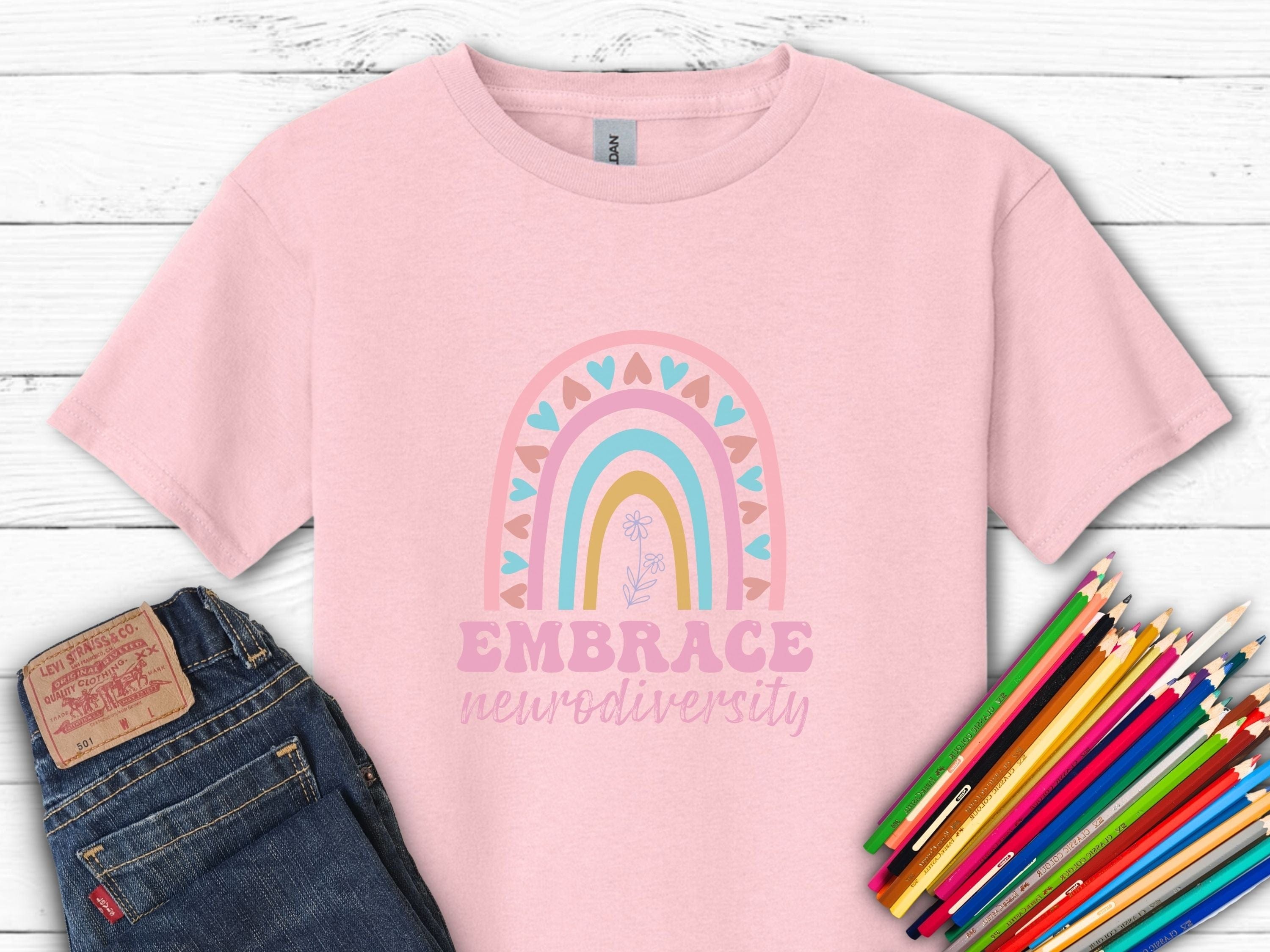 Embrace Neurodiversity Kids T-Shirt-Light Pink-Neurodiversity, ADHD & Autism Awareness & Acceptance Kids clothes by Daily Bloom
