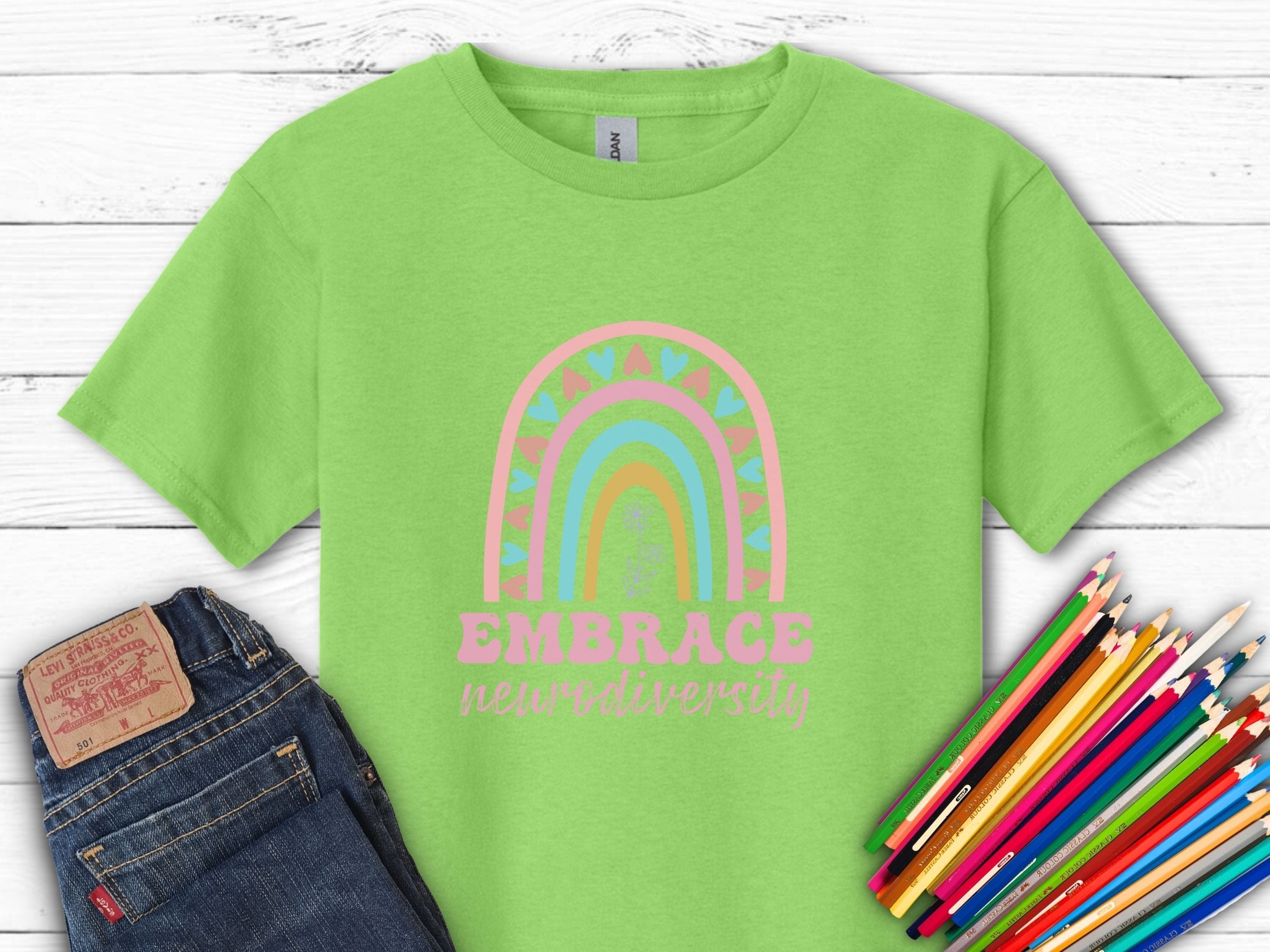 Embrace Neurodiversity Kids T-Shirt-Lime-Neurodiversity, ADHD & Autism Awareness & Acceptance Kids clothes by Daily Bloom