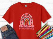 Embrace Neurodiversity Kids T-Shirt-Red-Neurodiversity, ADHD & Autism Awareness & Acceptance Kids clothes by Daily Bloom
