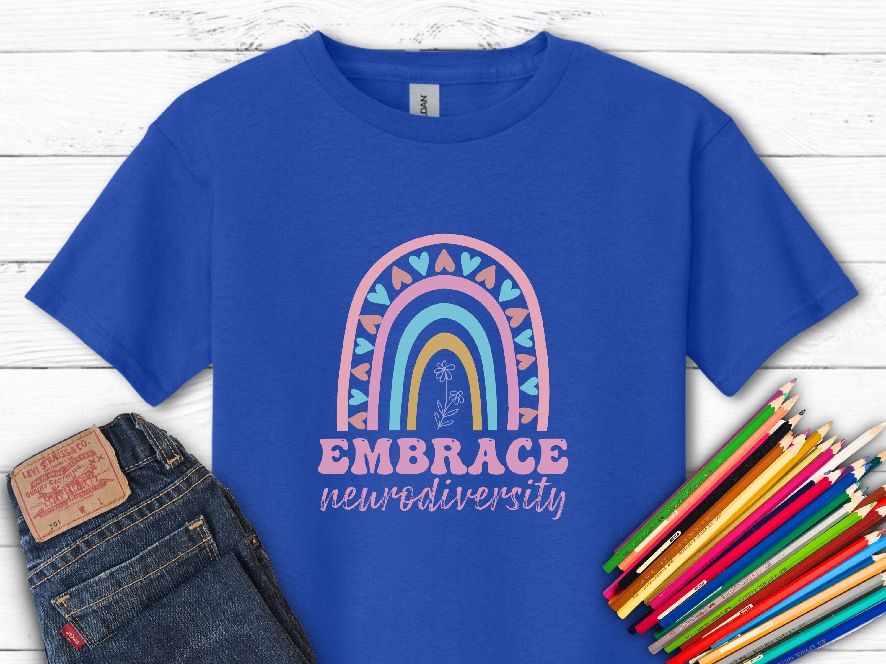 Embrace Neurodiversity Kids T-Shirt-Royal-Neurodiversity, ADHD & Autism Awareness & Acceptance Kids clothes by Daily Bloom
