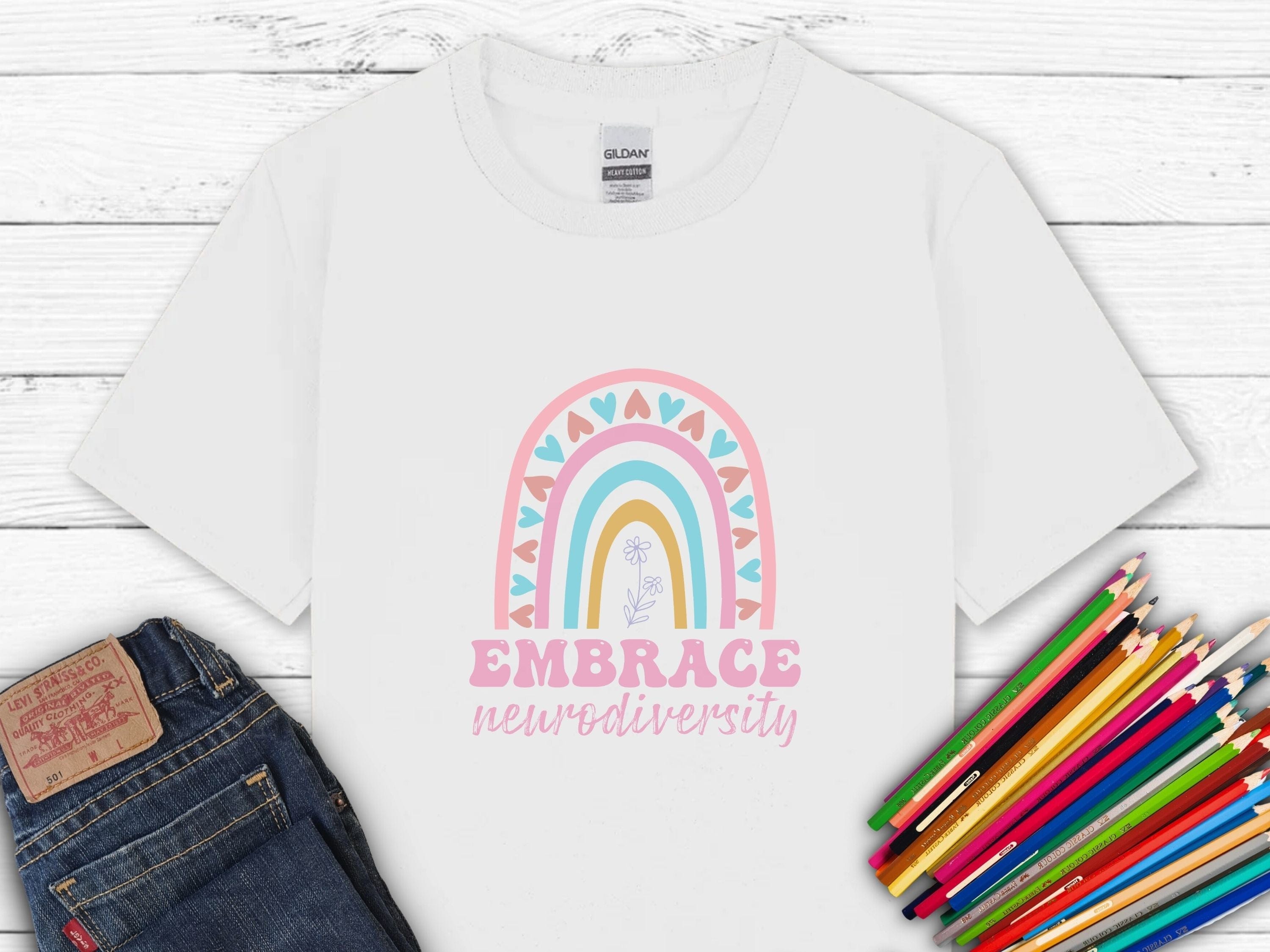 Embrace Neurodiversity Kids T-Shirt-White-Neurodiversity, ADHD & Autism Awareness & Acceptance Kids clothes by Daily Bloom