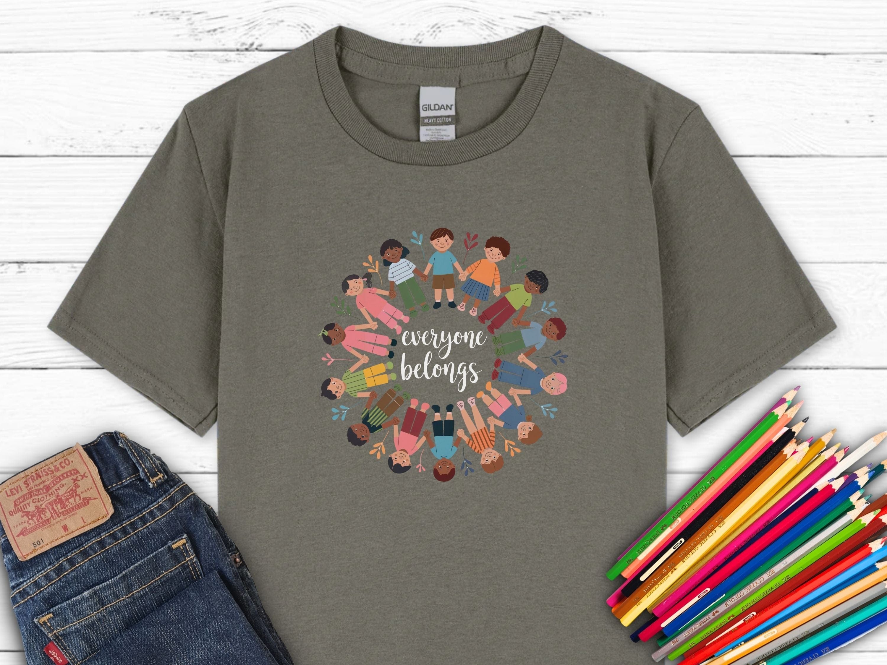 Everyone Belongs Kids Holding Hands Kids T-Shirt-Charcoal-Neurodiversity, ADHD & Autism Awareness & Acceptance Kids clothes by Daily Bloom