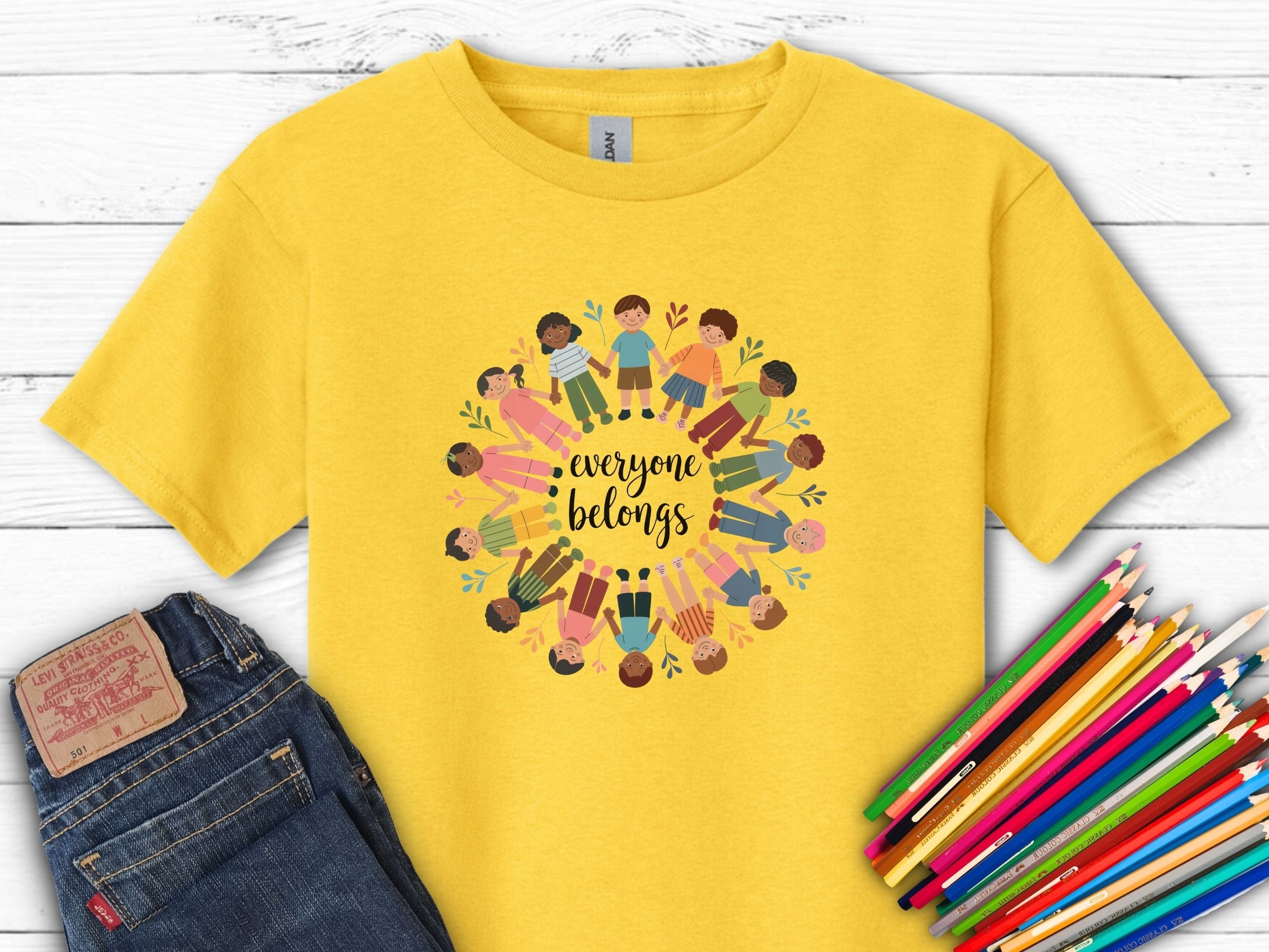 Everyone Belongs Kids Holding Hands Kids T-Shirt-Daisy-Neurodiversity, ADHD & Autism Awareness & Acceptance Kids clothes by Daily Bloom