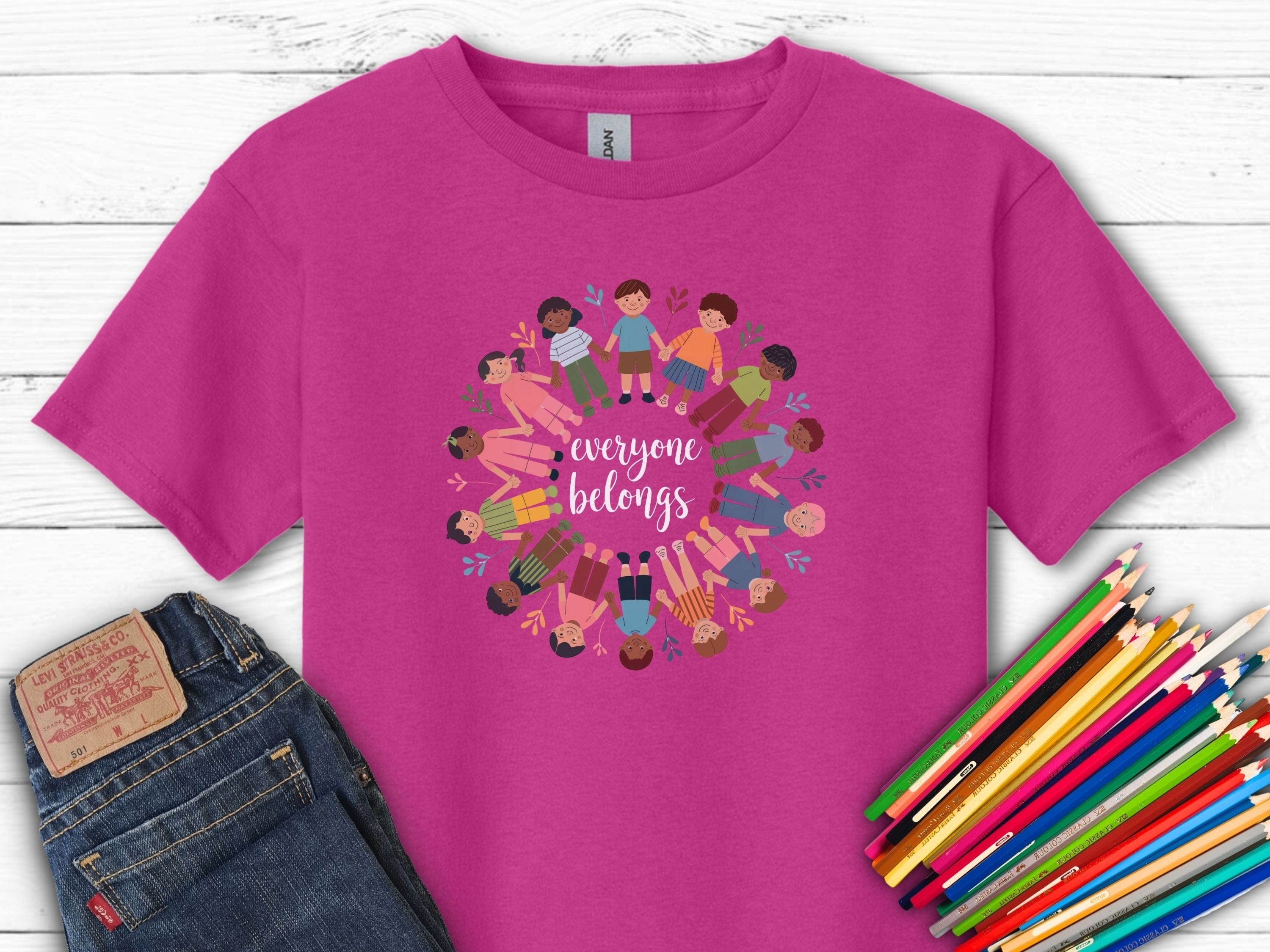 Everyone Belongs Kids Holding Hands Kids T-Shirt-Heliconia-Neurodiversity, ADHD & Autism Awareness & Acceptance Kids clothes by Daily Bloom