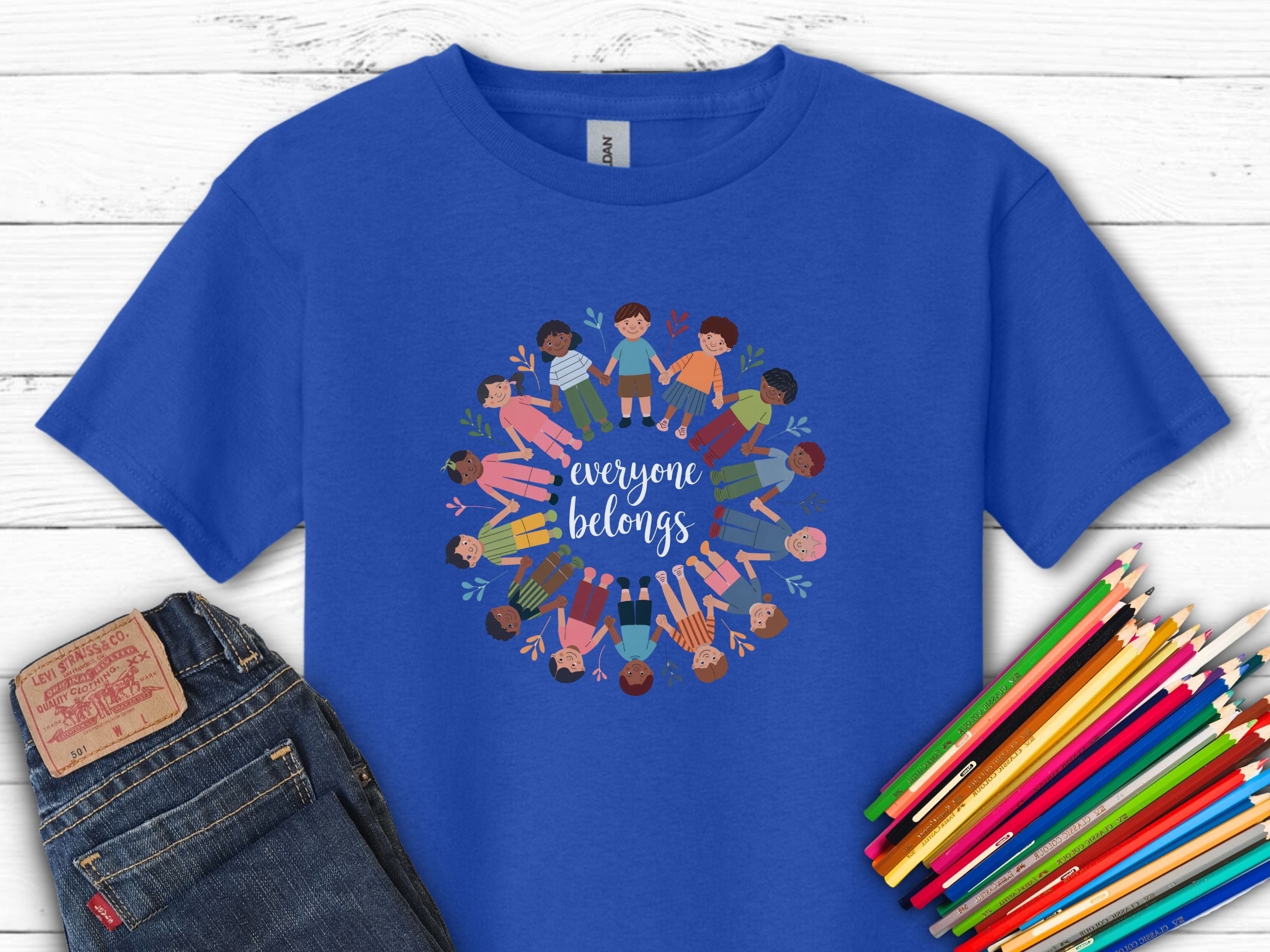 Everyone Belongs Kids Holding Hands Kids T-Shirt-Royal-Neurodiversity, ADHD & Autism Awareness & Acceptance Kids clothes by Daily Bloom
