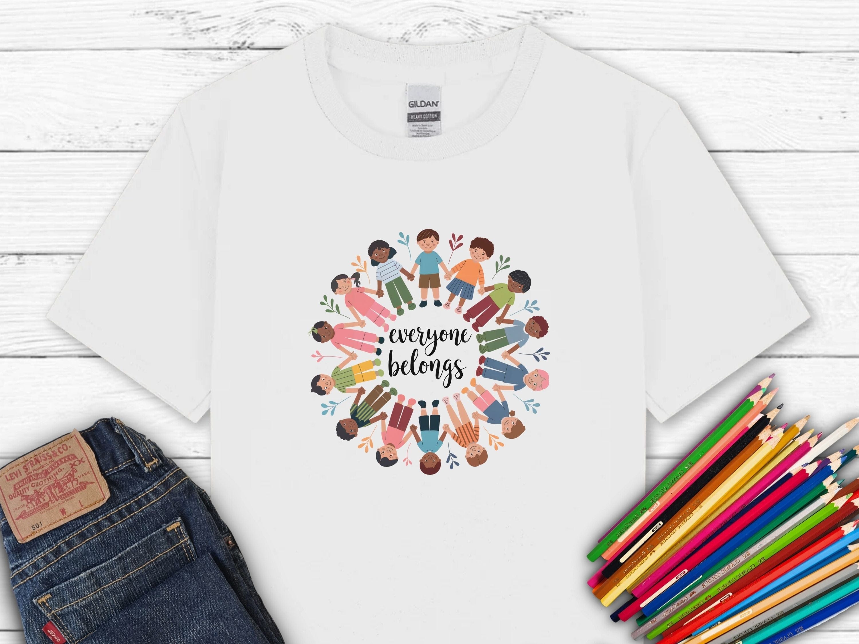 Everyone Belongs Kids Holding Hands Kids T-Shirt-White-Neurodiversity, ADHD & Autism Awareness & Acceptance Kids clothes by Daily Bloom