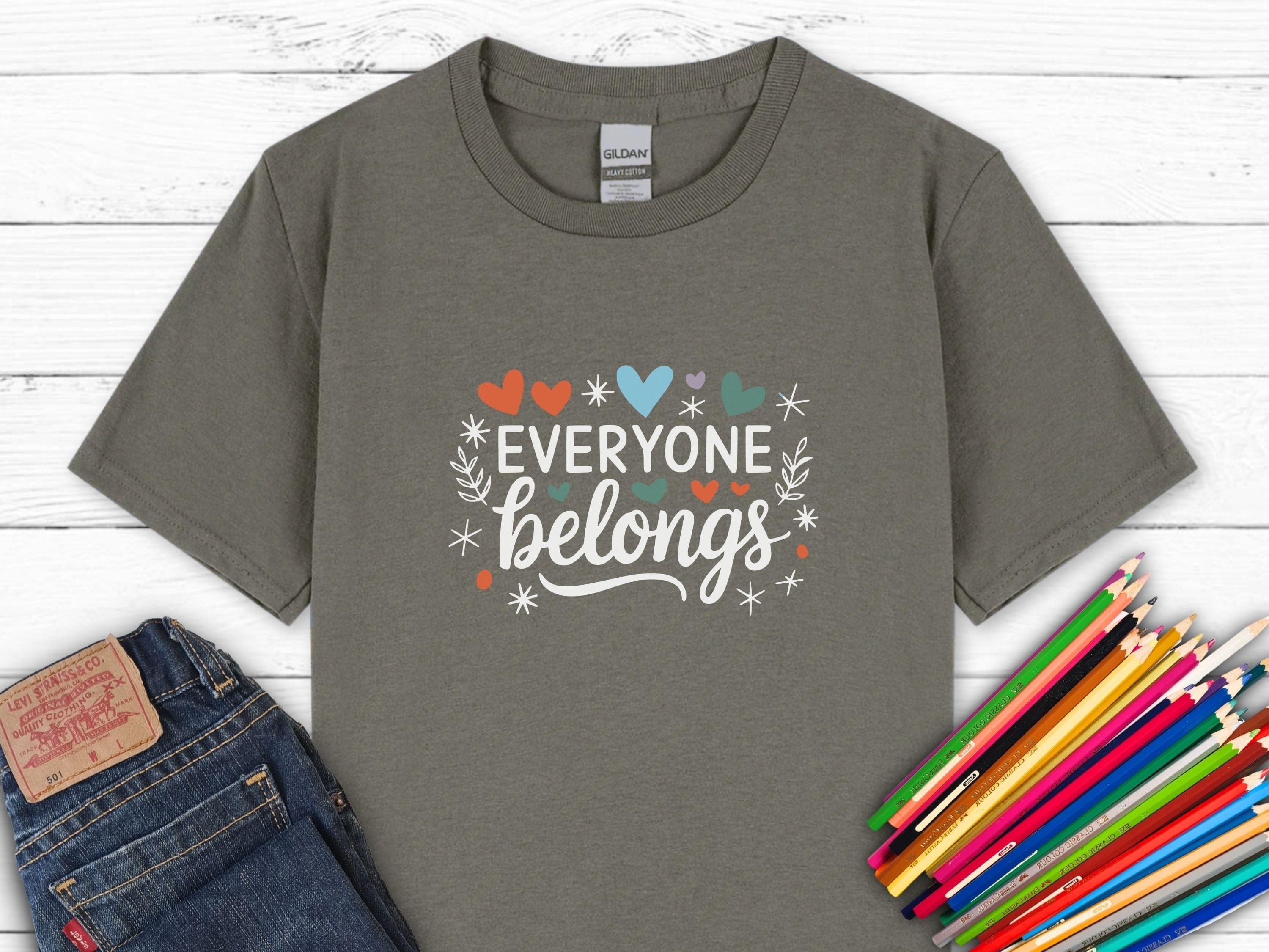 Everyone Belongs Love Hearts Kids T-Shirt-Charcoal-Neurodiversity, ADHD & Autism Awareness & Acceptance Kids clothes by Daily Bloom