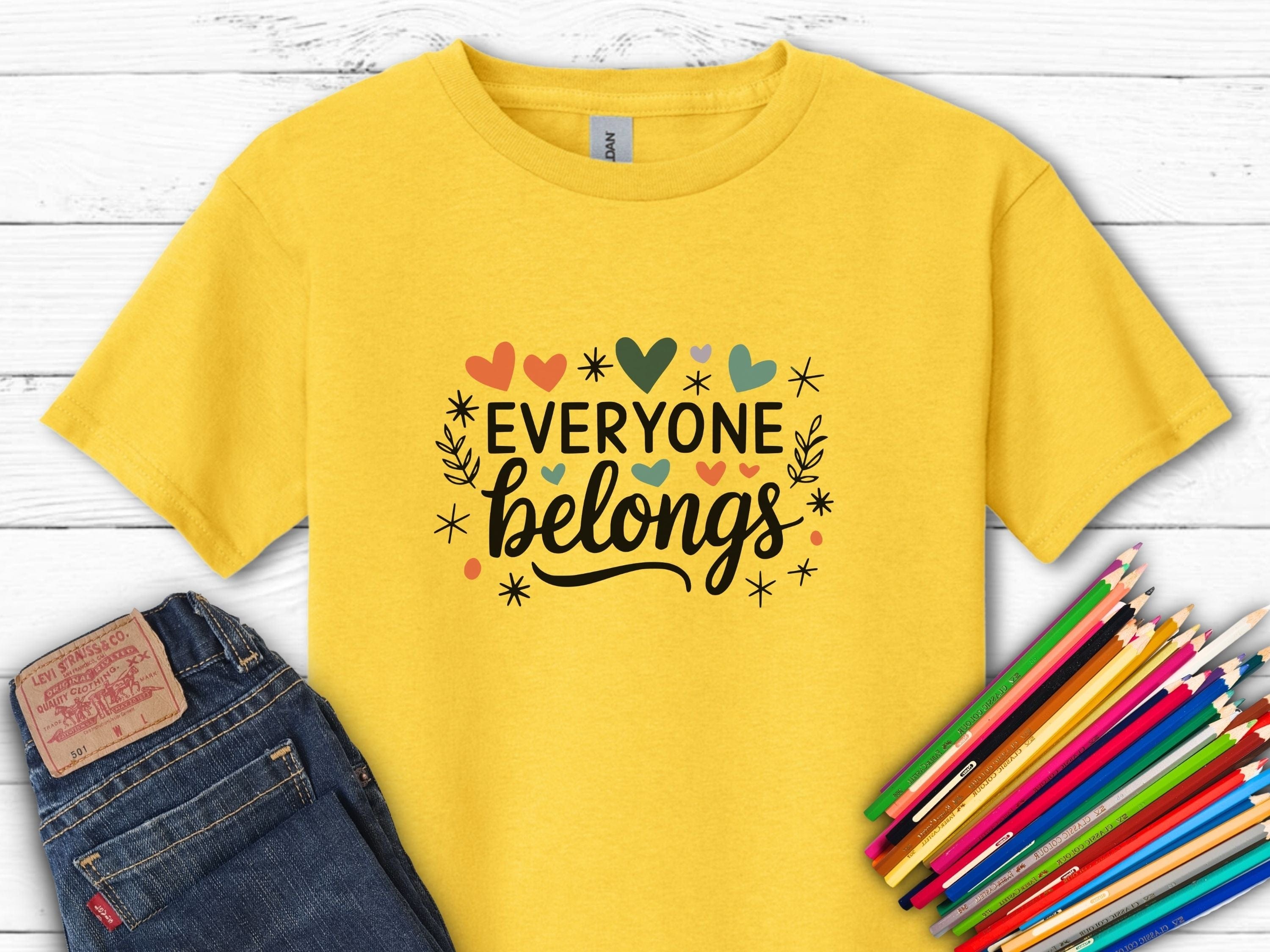 Everyone Belongs Love Hearts Kids T-Shirt-Daisy-Neurodiversity, ADHD & Autism Awareness & Acceptance Kids clothes by Daily Bloom