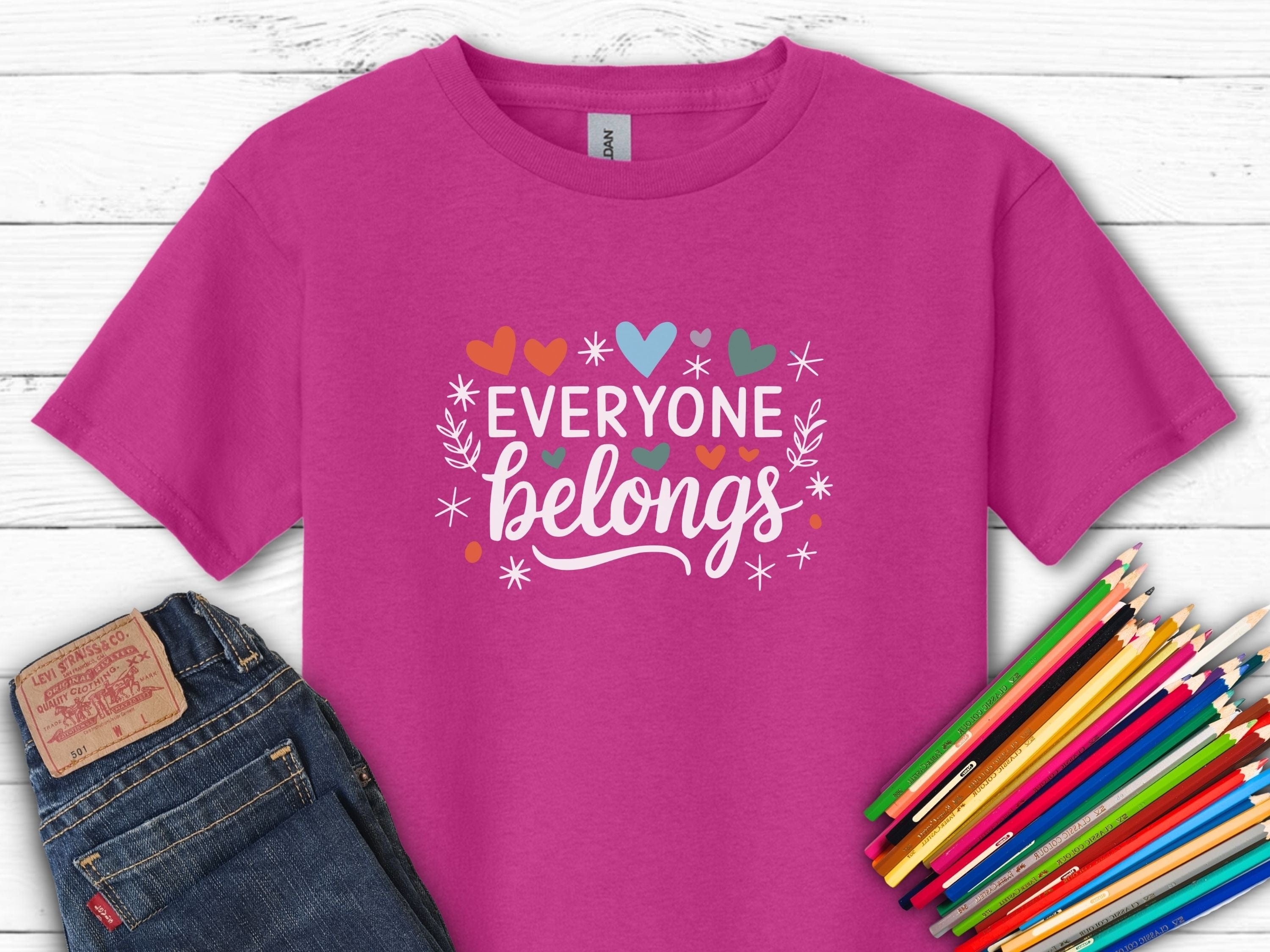 Everyone Belongs Love Hearts Kids T-Shirt-Heliconia-Neurodiversity, ADHD & Autism Awareness & Acceptance Kids clothes by Daily Bloom